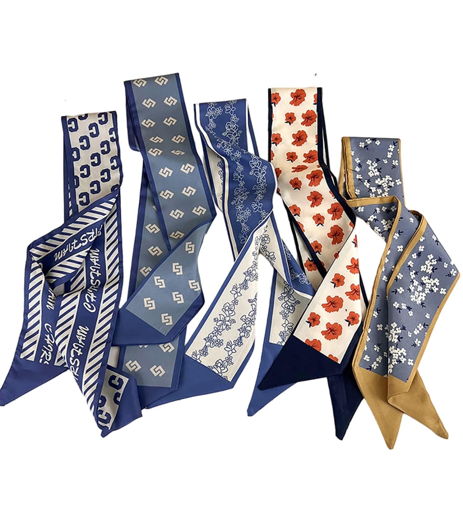 Retro Small Silk Scarf Girl Heart Spring Summer Headband Set - Blue Hair Band 5pcs - Buy Online on GoSupps.com