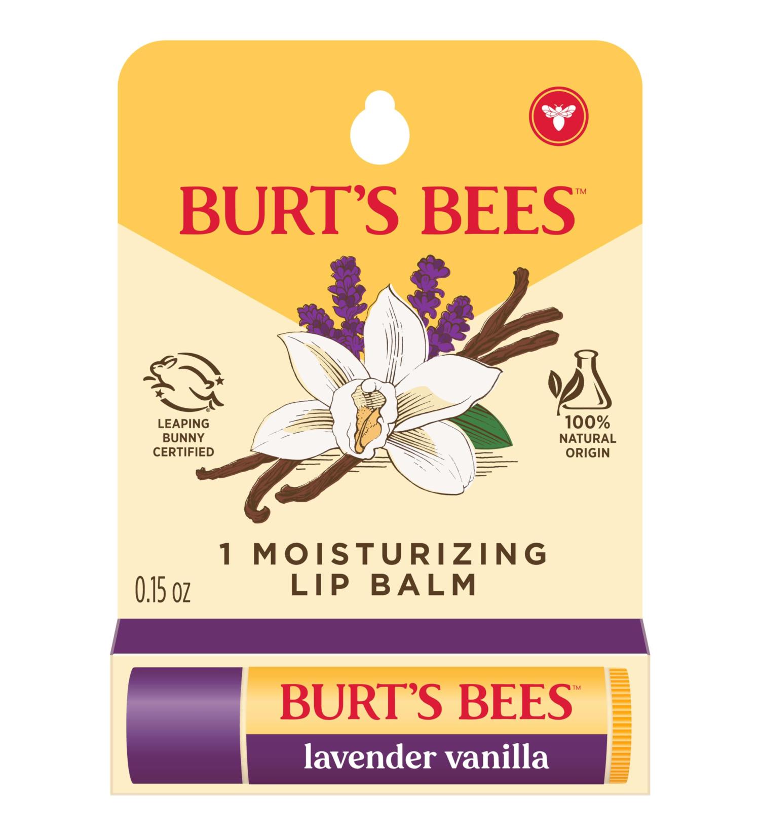 Burt s Bees Lavender Vanilla Moisturizing Lip Balm Flavorful Lip Balm Provides 12 Hour Moisture 100% Natural Origin Responsibly Sourced Beeswax 0.15 Ounce Tube - Buy Online on GoSupps.com