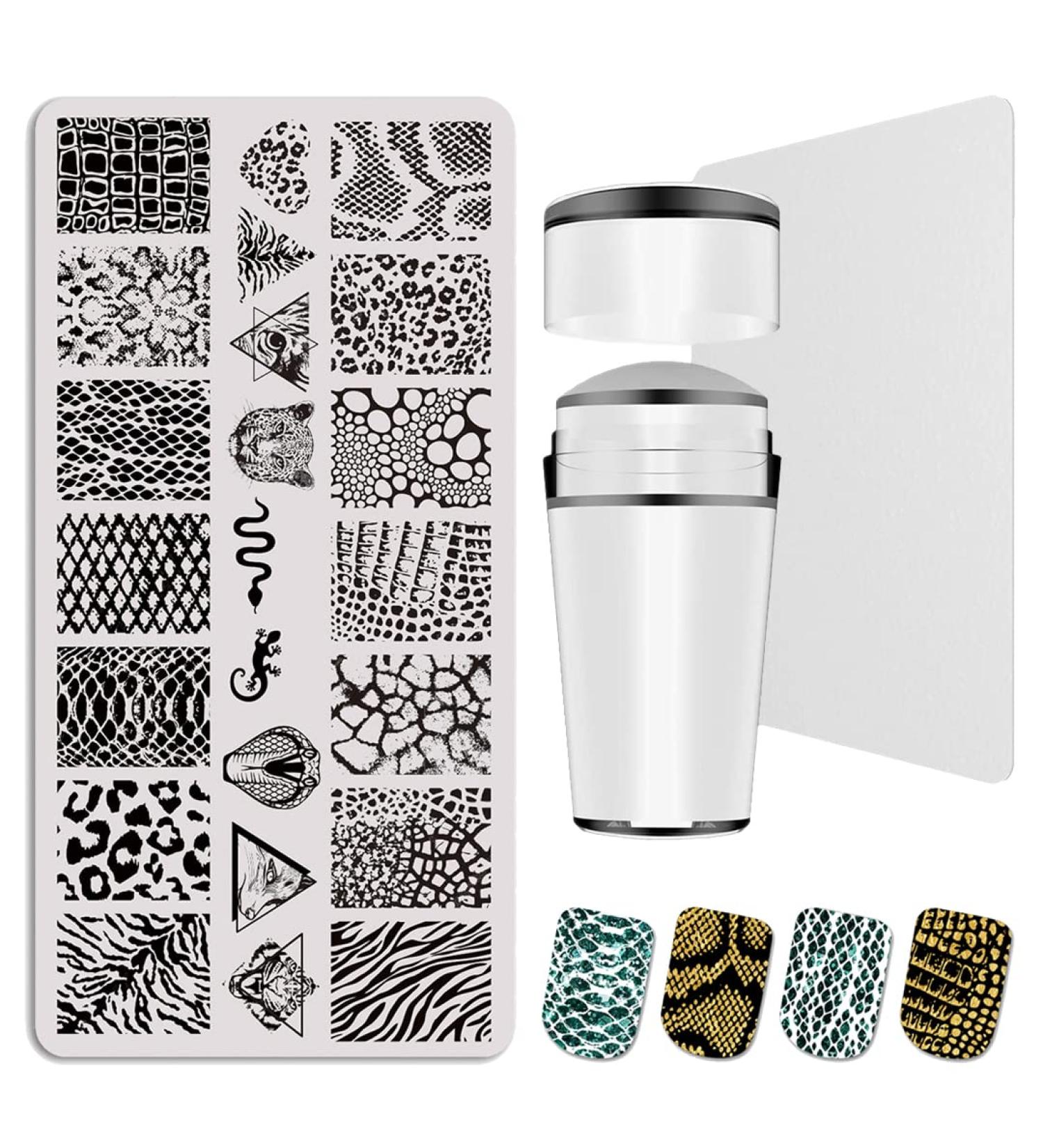 Nail Stamping Plates - Animal Snake Print Nail Stencils & Silicone Stamp Scraper | Manicure Salon Accessories for Perfect Nails - Buy Online on GoSupps.com
