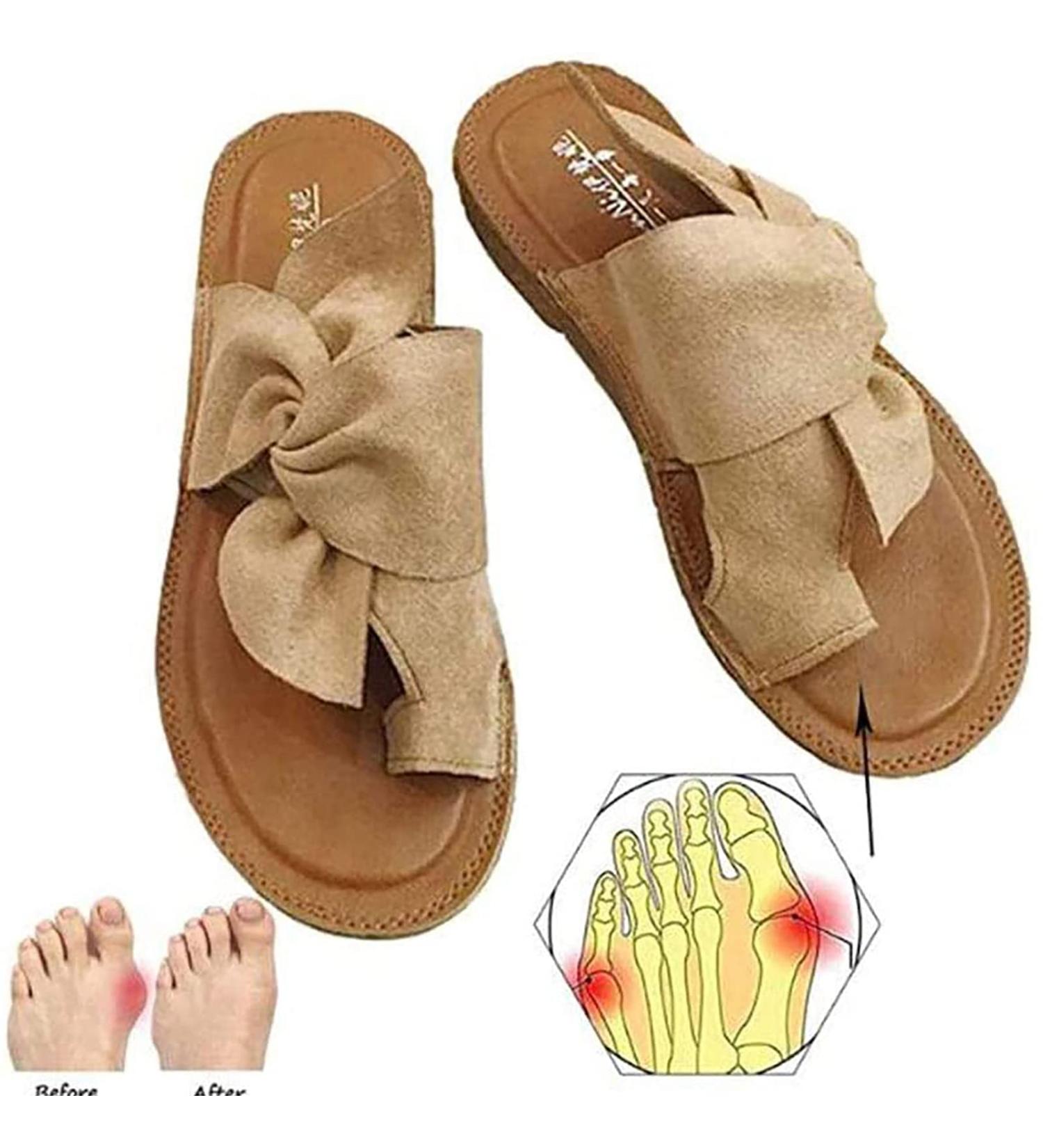 Women's Big Toe Correction Bunion Splint Sandals | Three Arch Support | Breathable Flip Flop Beach Sandals - Brown1 - Buy Online on GoSupps.com
