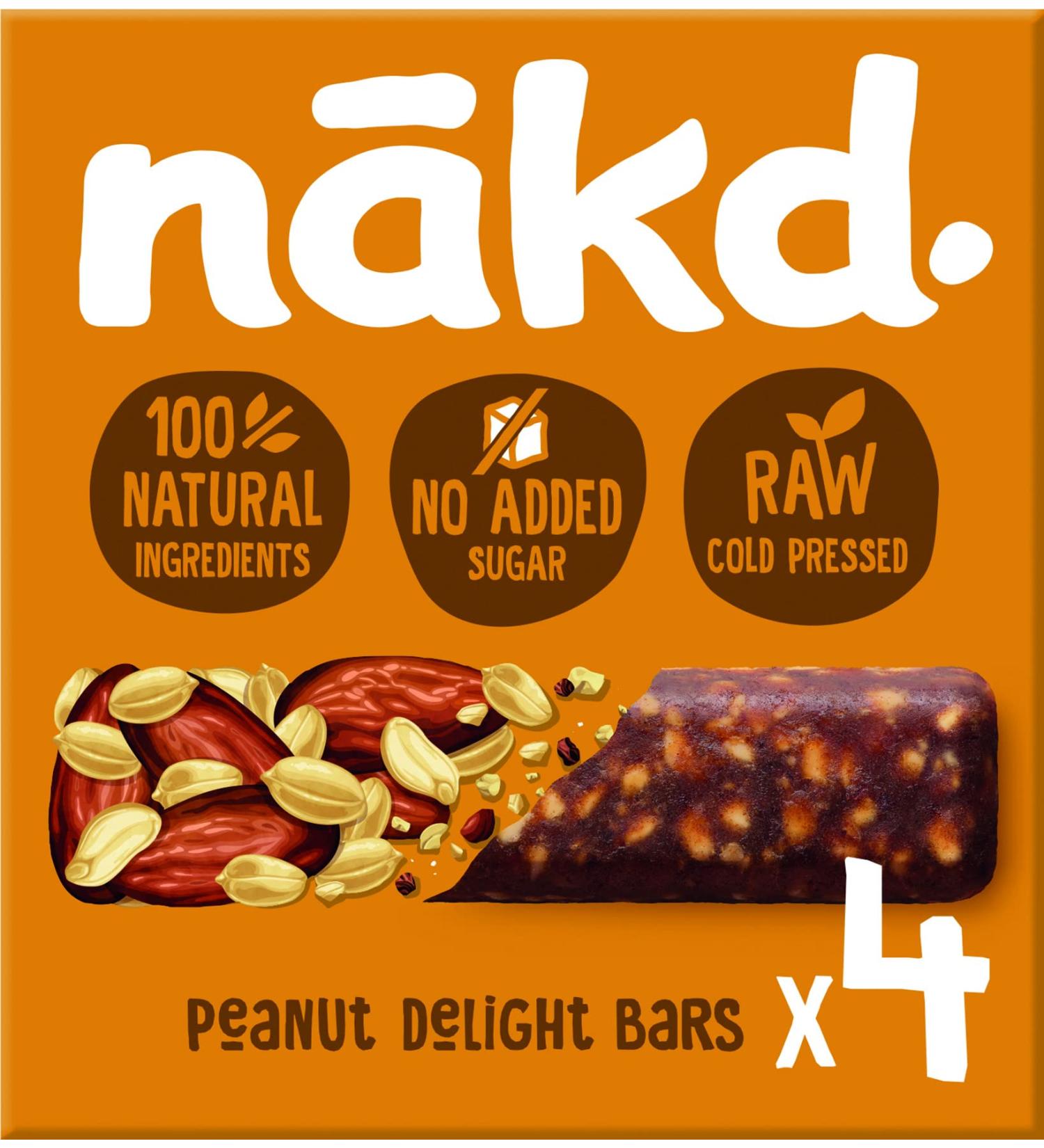 Nakd Peanut Delight Fruit & Nut Bars - Vegan & Gluten Free Snack, 35g x 4 Bars - Buy Online on GoSupps.com