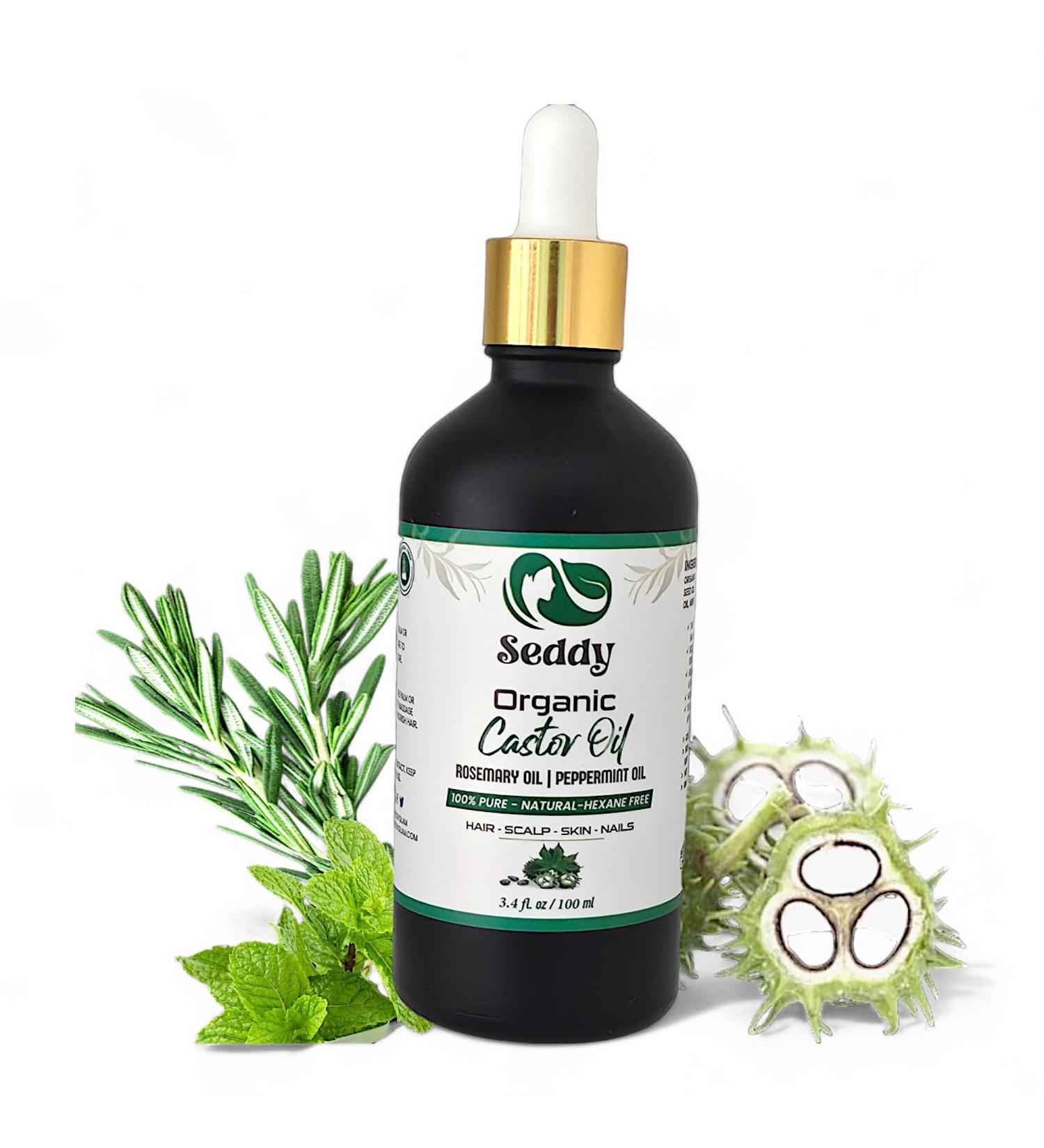 Seddy Organic Castor Oil with Rosemary & Peppermint - 100% Pure Cold Pressed Premium Hair & Skin Oil | 3.4 Fl. Oz - Buy Online on GoSupps.com