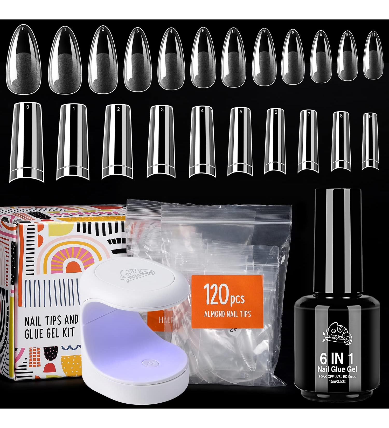 Chameleon Gel Nail Tips and Glue Gel Kit - DIY Nail Extension Set with 6 In 1 Gel Nail Glue - 240Pcs Almond and Coffin Shape Fake Nails - UV LED Lamp Included - Buy Online on GoSupps.com