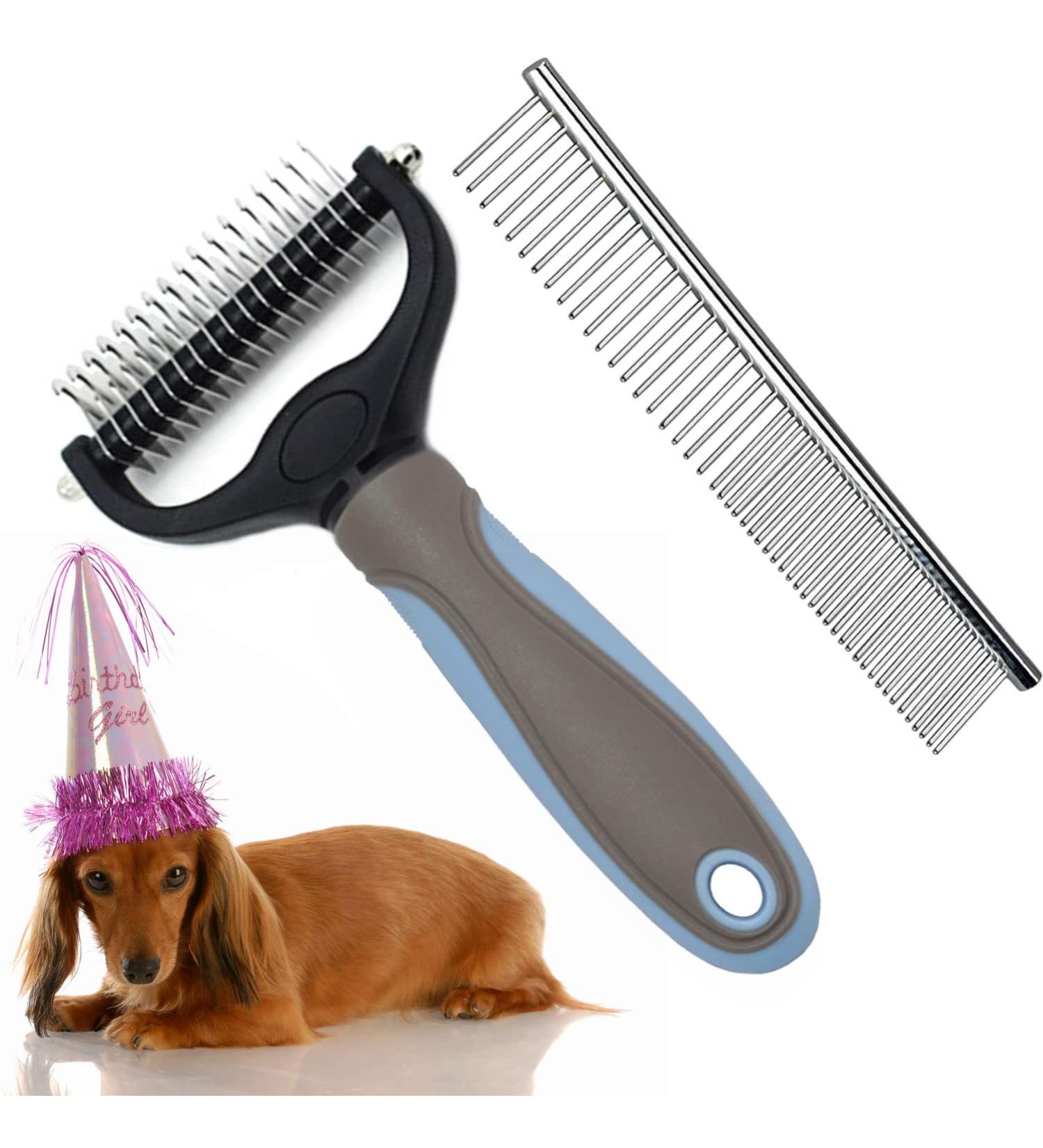Dematting Comb Pet Grooming Tool Set Dedicated Rake and Brushes Double Sided Deshedding Supplies Removes Knots Tangled Hair Undercoat Mats for Dog Cat Rabbit Horse with Steel Comb(Light Blue) - Buy Online on GoSupps.com