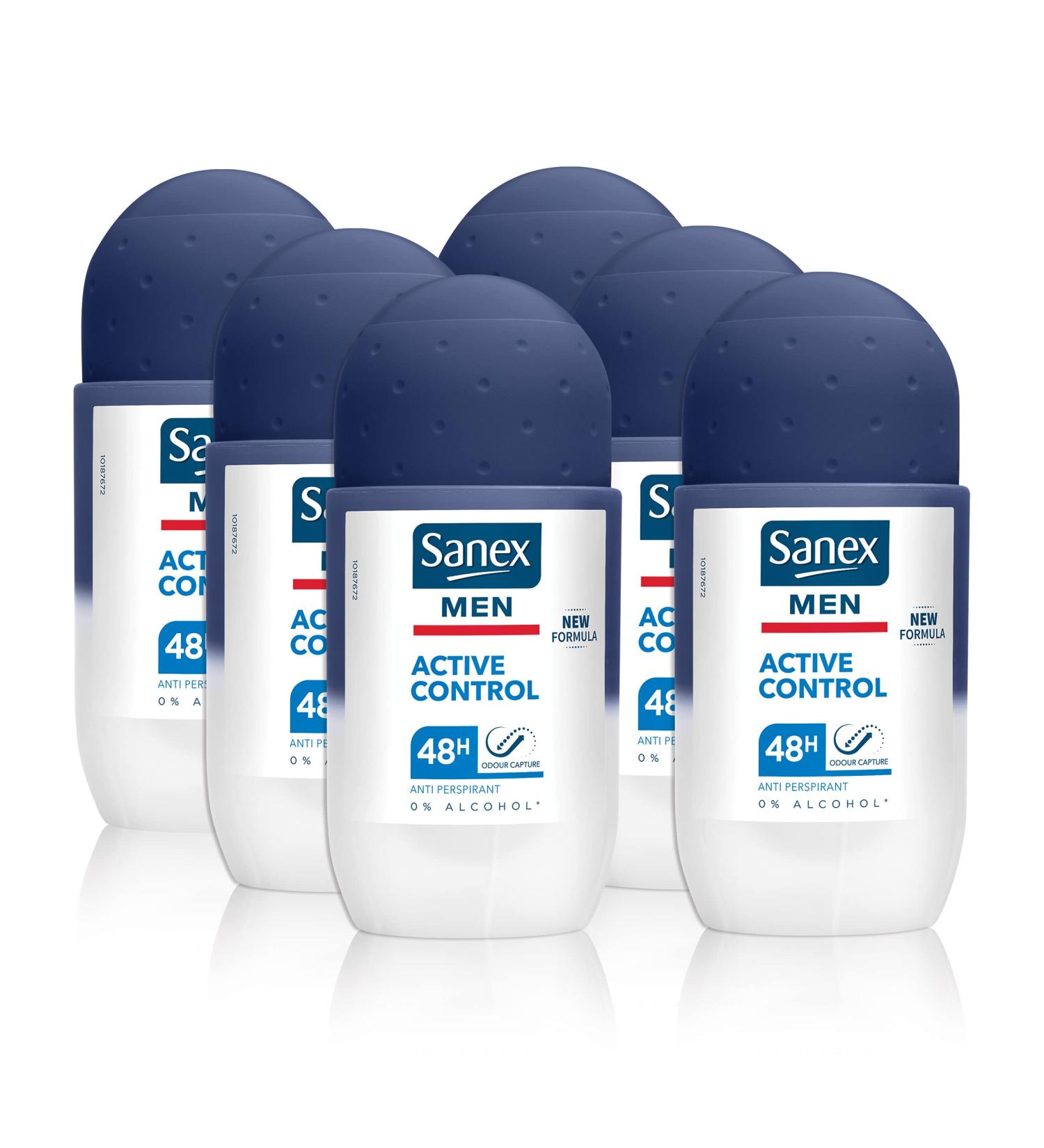 Sanex Men Active Control Antiperspirant Roll On Deodorant for Men with 48 Hour Odour Capture 0% Alcohol* Dermatologically Tested for All Skin Types Multipack 6 Pack 50ml Men 50 ml (Pack of 6) - Buy Online on GoSupps.com