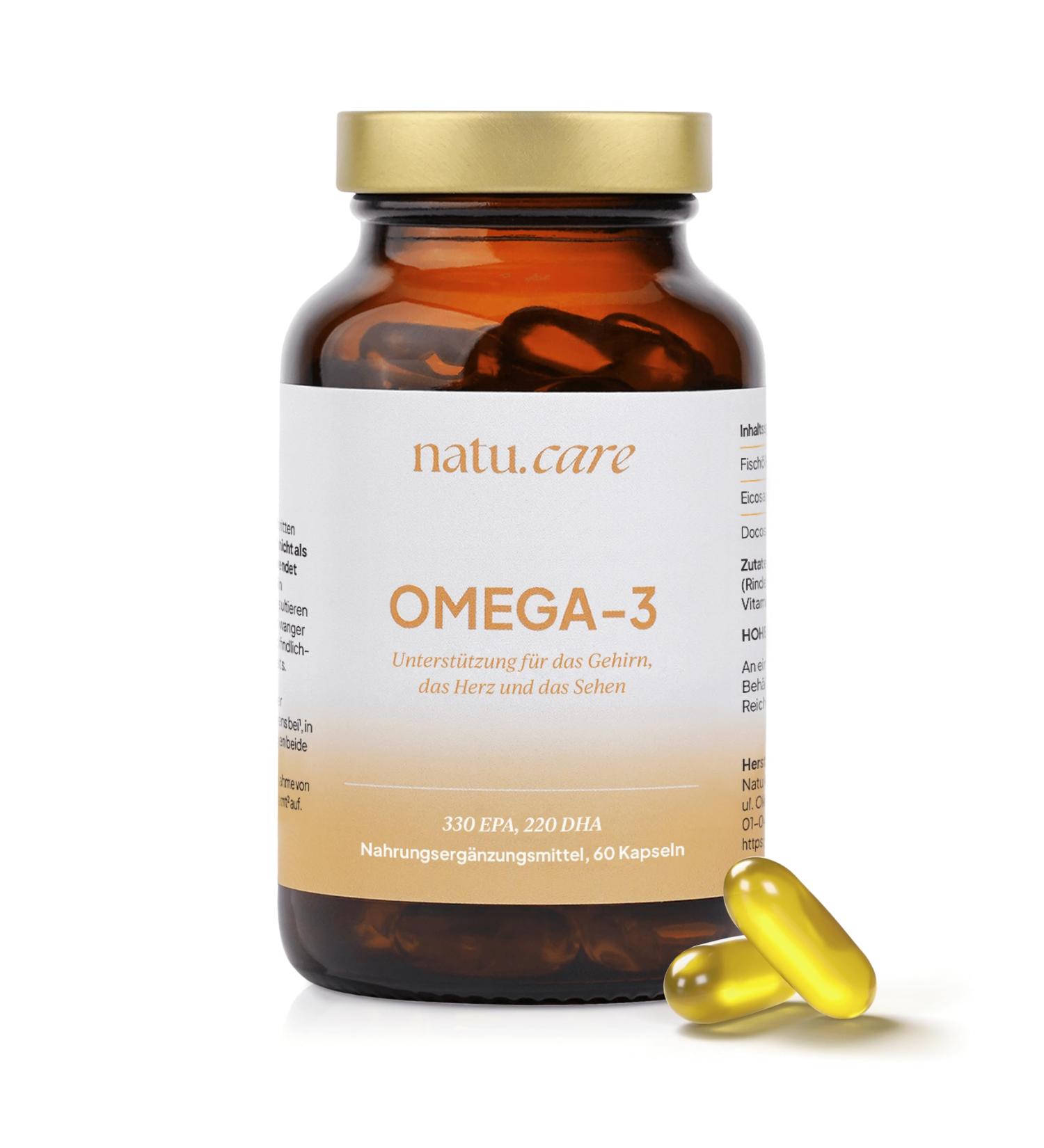  natu.care natu.care - Omega 3-60 capsules - High dosed fatty acids (EPA & DHA) 550 mg - Fish oil - Triglyceride form - Bioavailability - Laboratory tested - Sustainable fishery - Buy Online on GoSupps.com