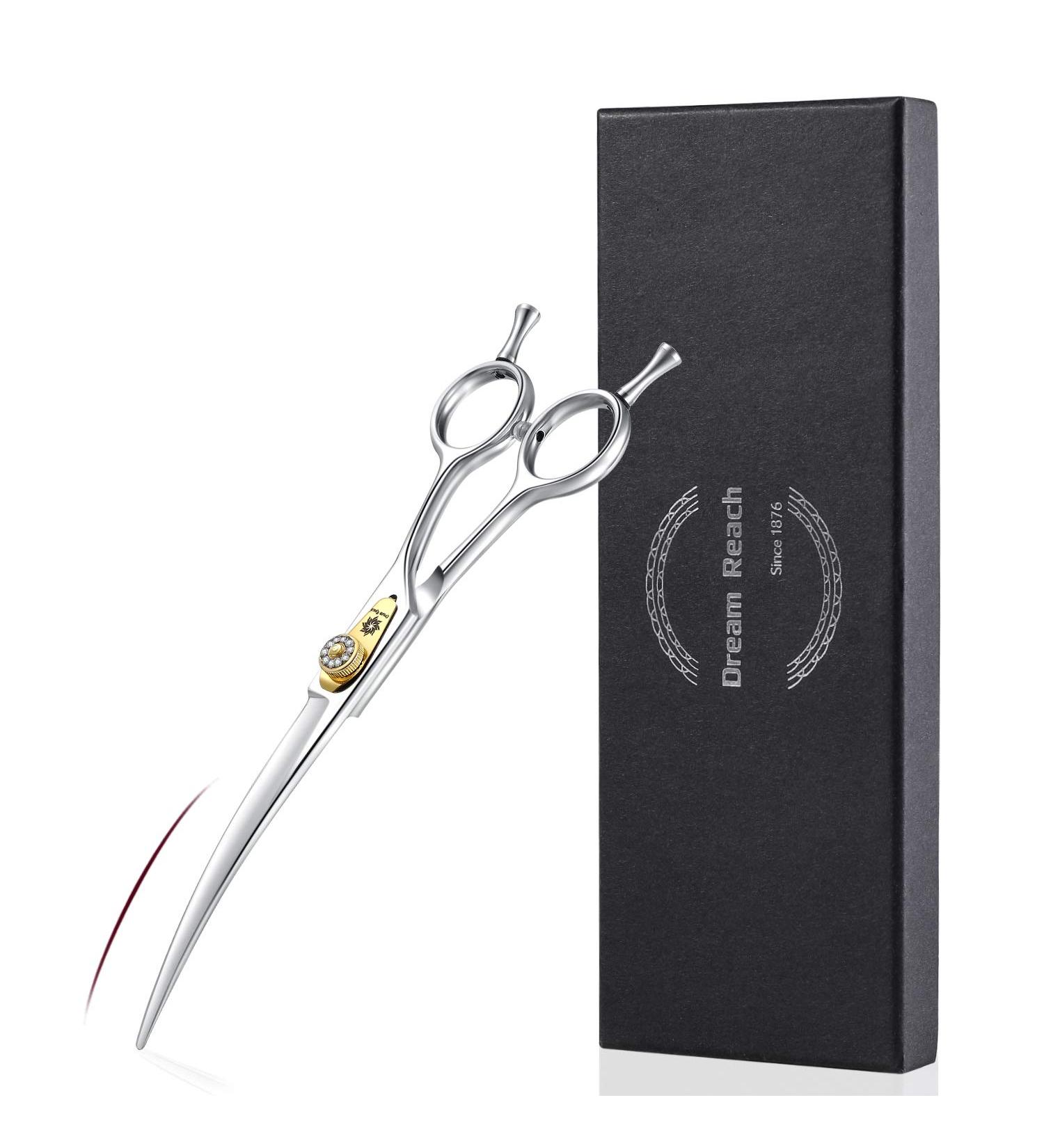 Dream Reach Professional 7 Inch Curved Dog Grooming Scissors Kit - JP-440C Stainless Steel Pet Hair Cutting Shears for Thinning, Blending, Chunking - Ideal for Cats and Dogs - Buy Online on GoSupps.com