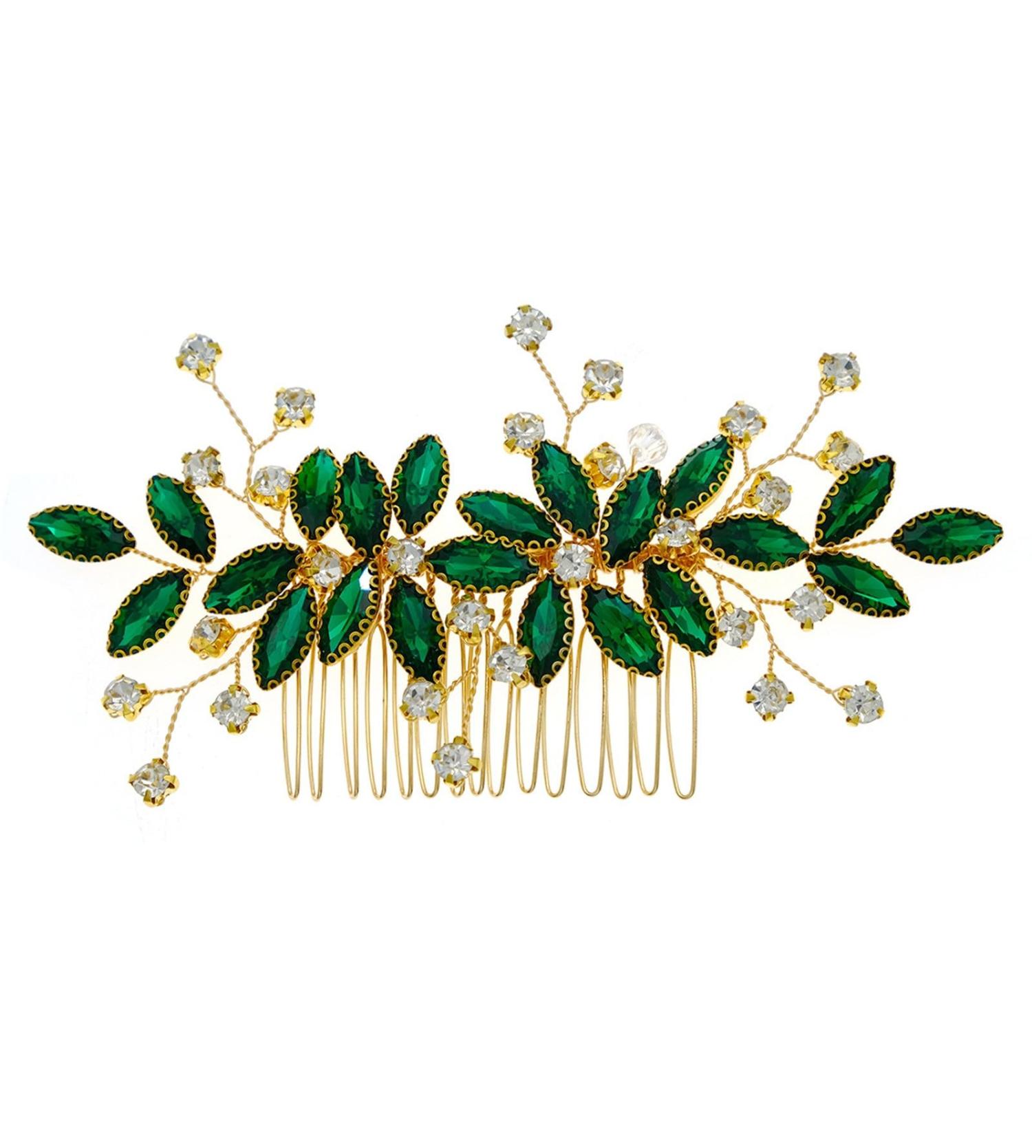 Bridal Hair Comb Hair Accessories Beaded Bangs Side Insert Comb Rhinestone Hair Comb 13.5x6.5cm Green - Buy Online on GoSupps.com