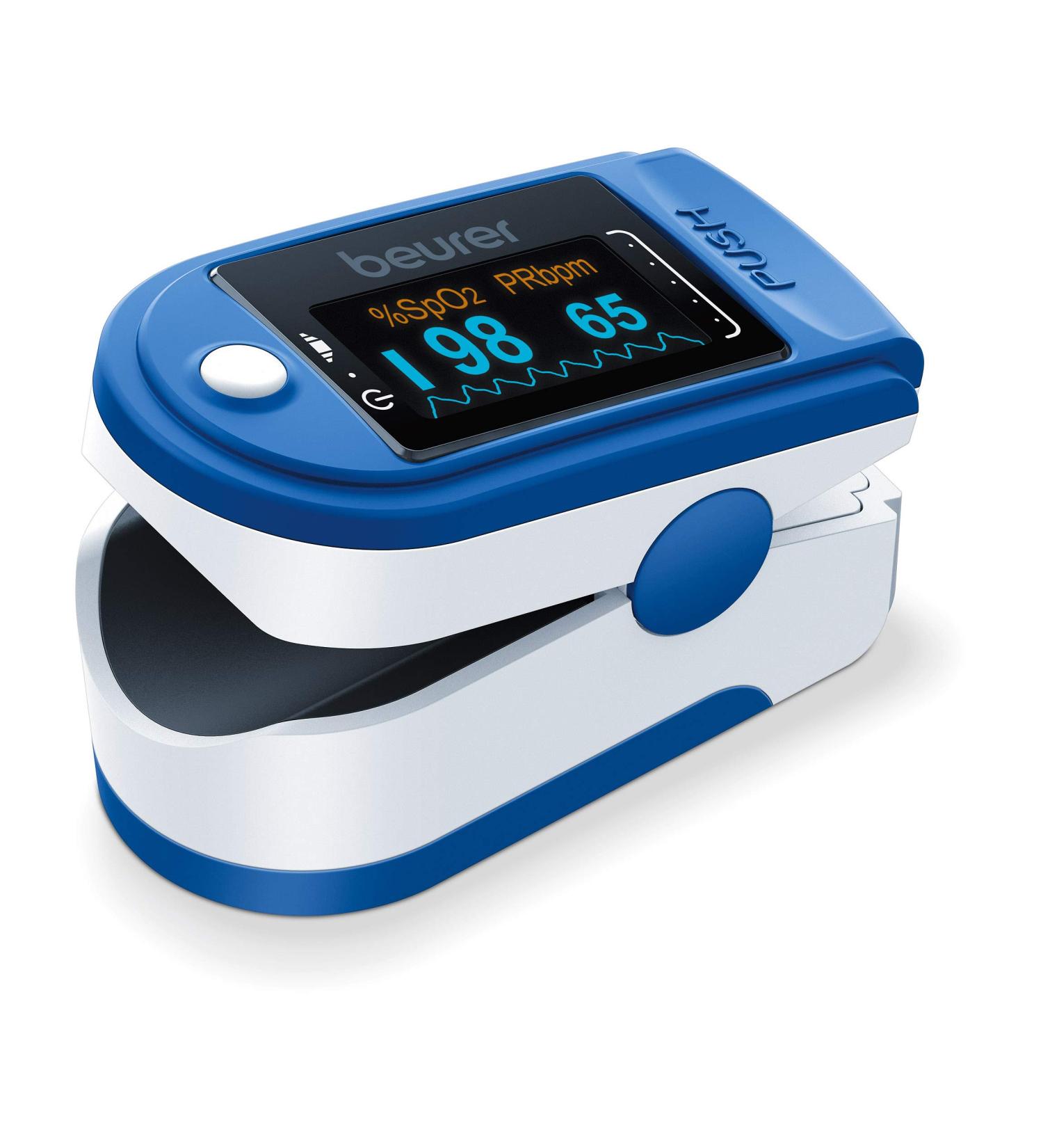 Beurer PO50 Fingertip Pulse Oximeter - Blood Oxygen & Heart Rate Monitor | Compact Lightweight Batteries & Strap Included | International Shipping - Buy Online on GoSupps.com