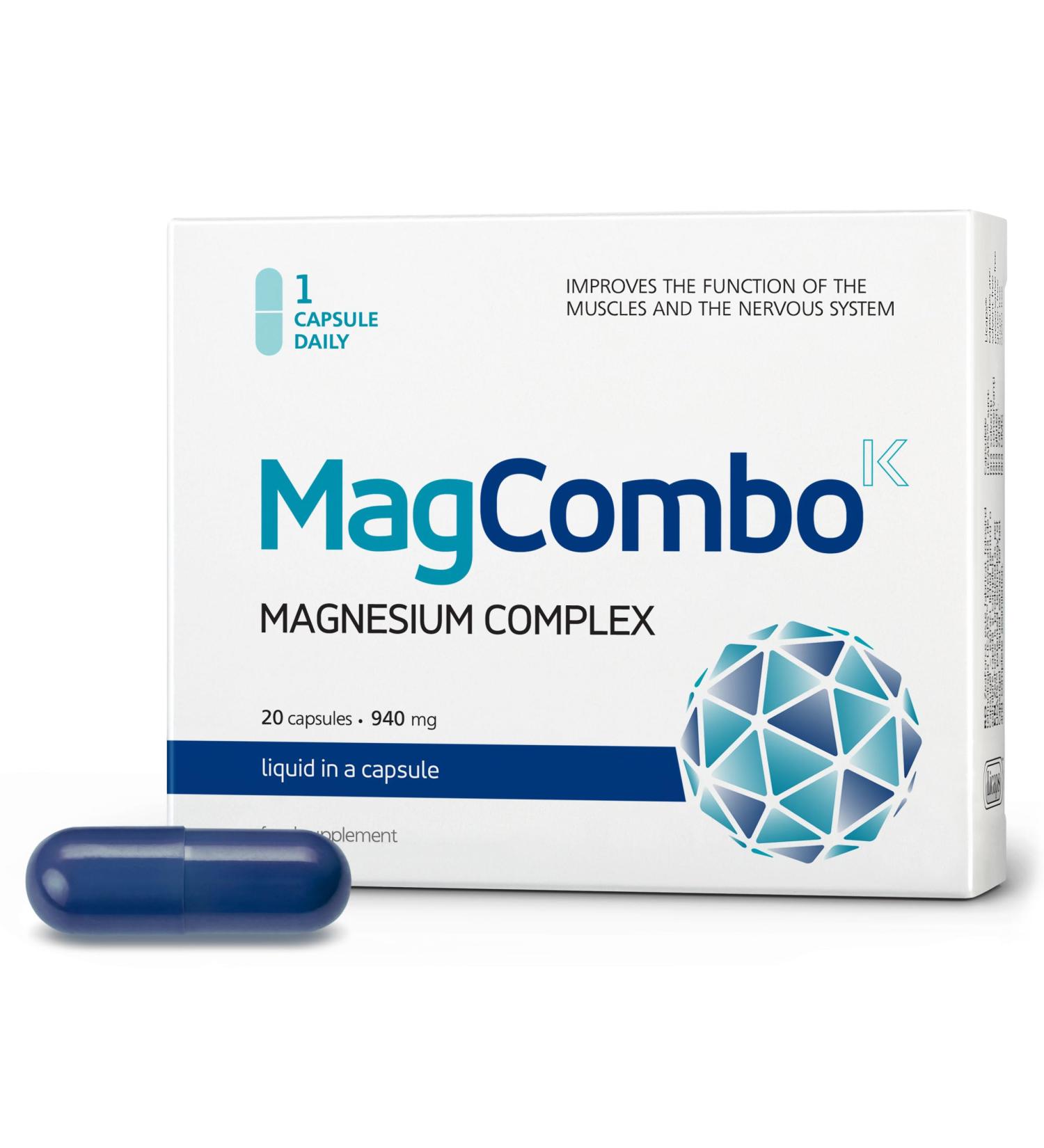 MagCombo - Concentrated Pure Magnesium, Special Oil Formula with Maximum Absorption for Leg Cramps, Tensed Muscles, Sleep, enriched with Vitamins 2, 6, 12 and , only 1 Capsule Daily. (Pack of 1) - Buy Online on GoSupps.com