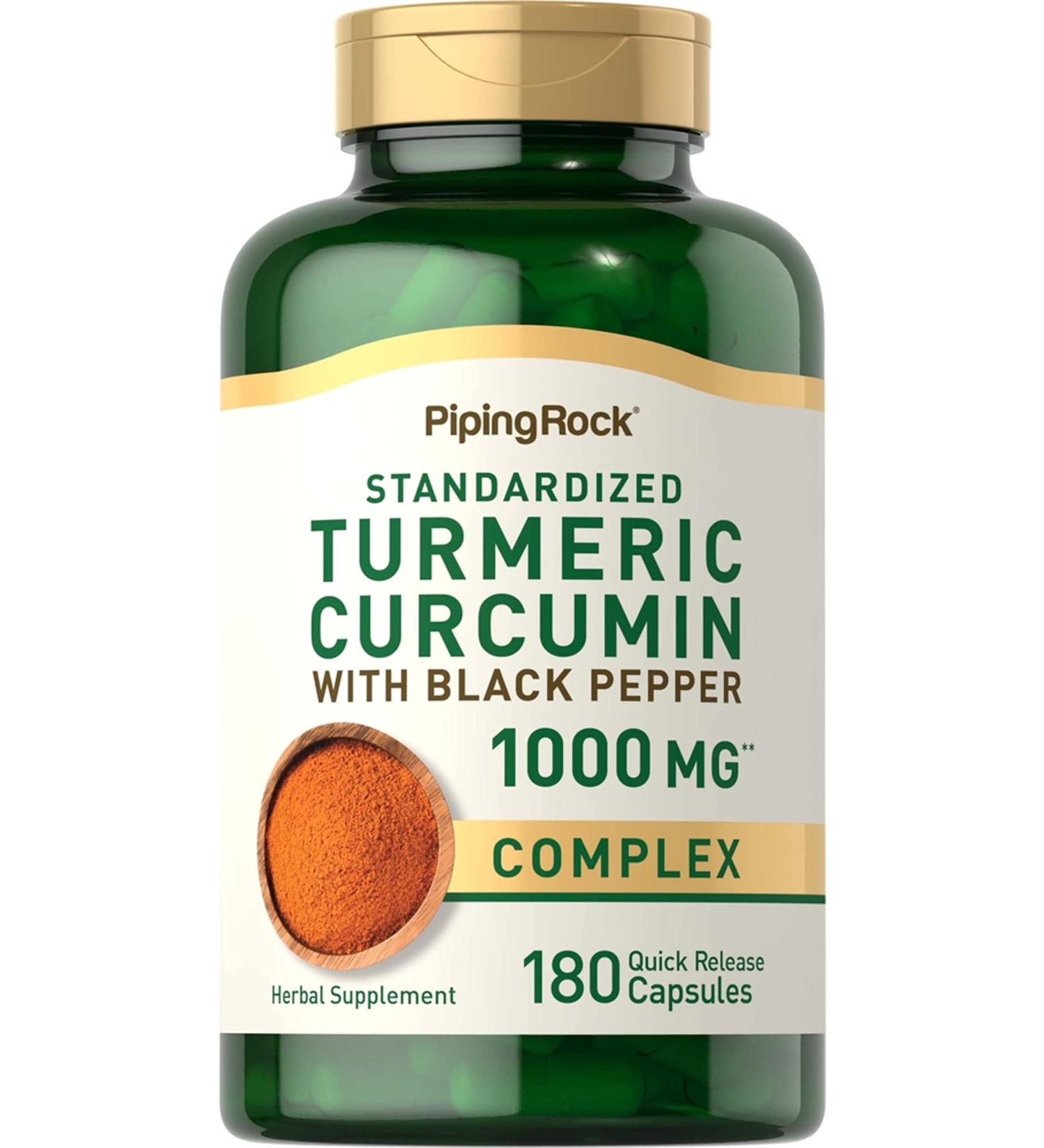 Piping Rock Turmeric Curcumin 1000mg with Black Pepper | 180 Capsules | Standardized Complex | Non-GMO & Gluten Free - Buy Online on GoSupps.com