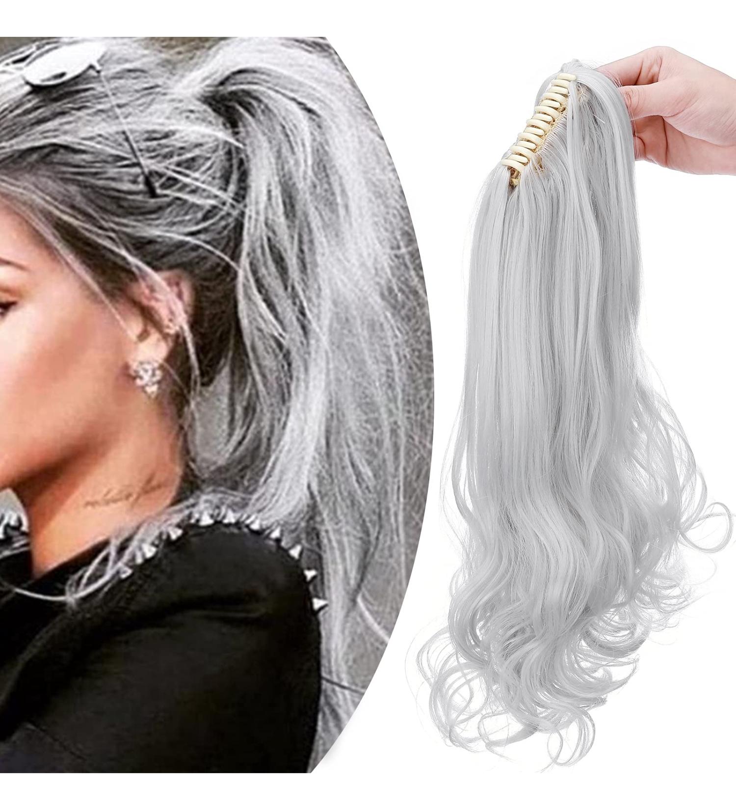 45cm Silver Gray Ponytail Extension - Heat Resistant Hair Piece with Clamp | Smooth & Wavy Styles - Buy Online on GoSupps.com