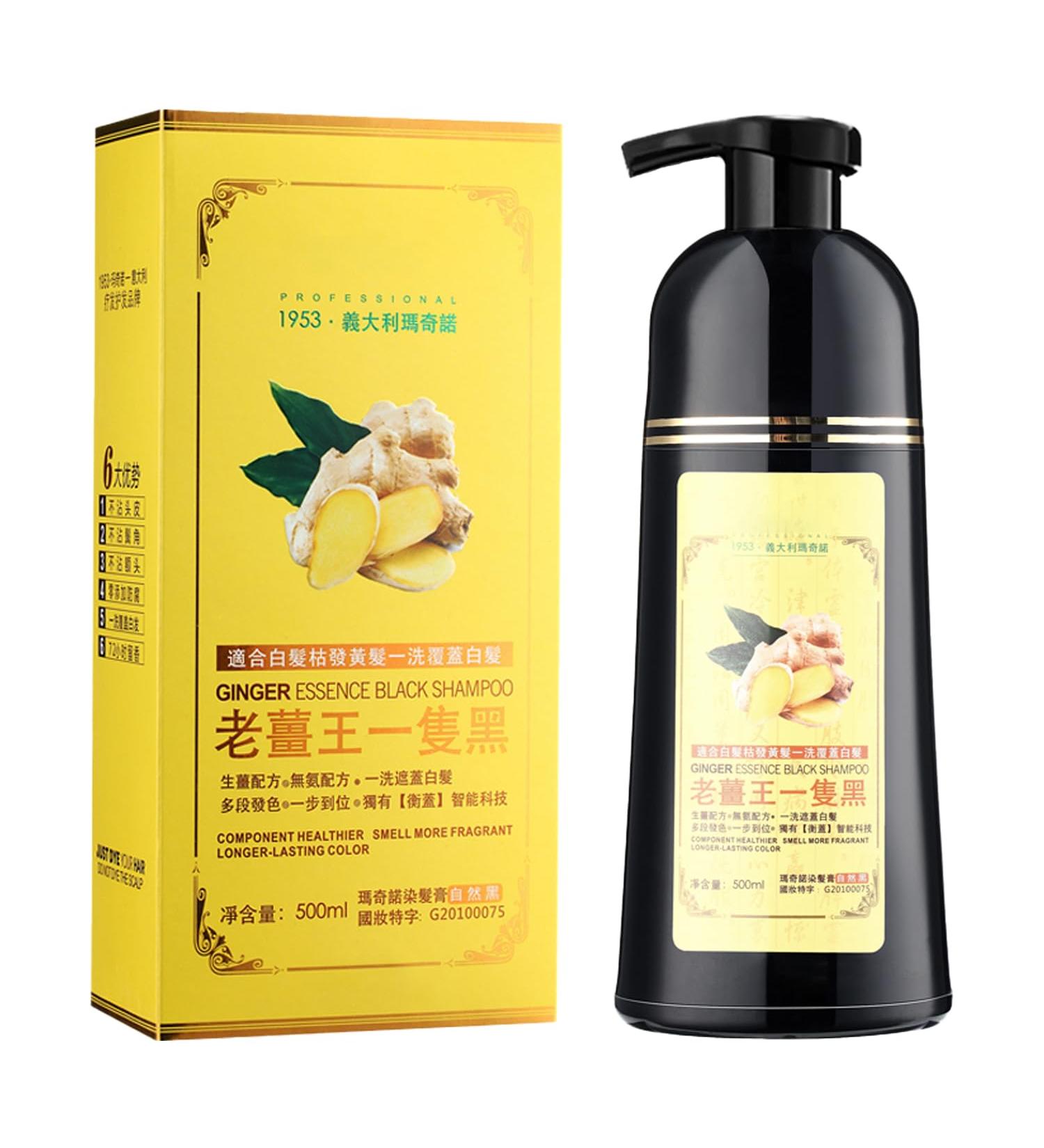 Ginger Essence Semi-Permanent Hair Dye Shampoo - 3-in-1 Black Color for 100% Gray Coverage 16.9 Fl Oz - Unisex Hair Care Solution - Buy Online on GoSupps.com