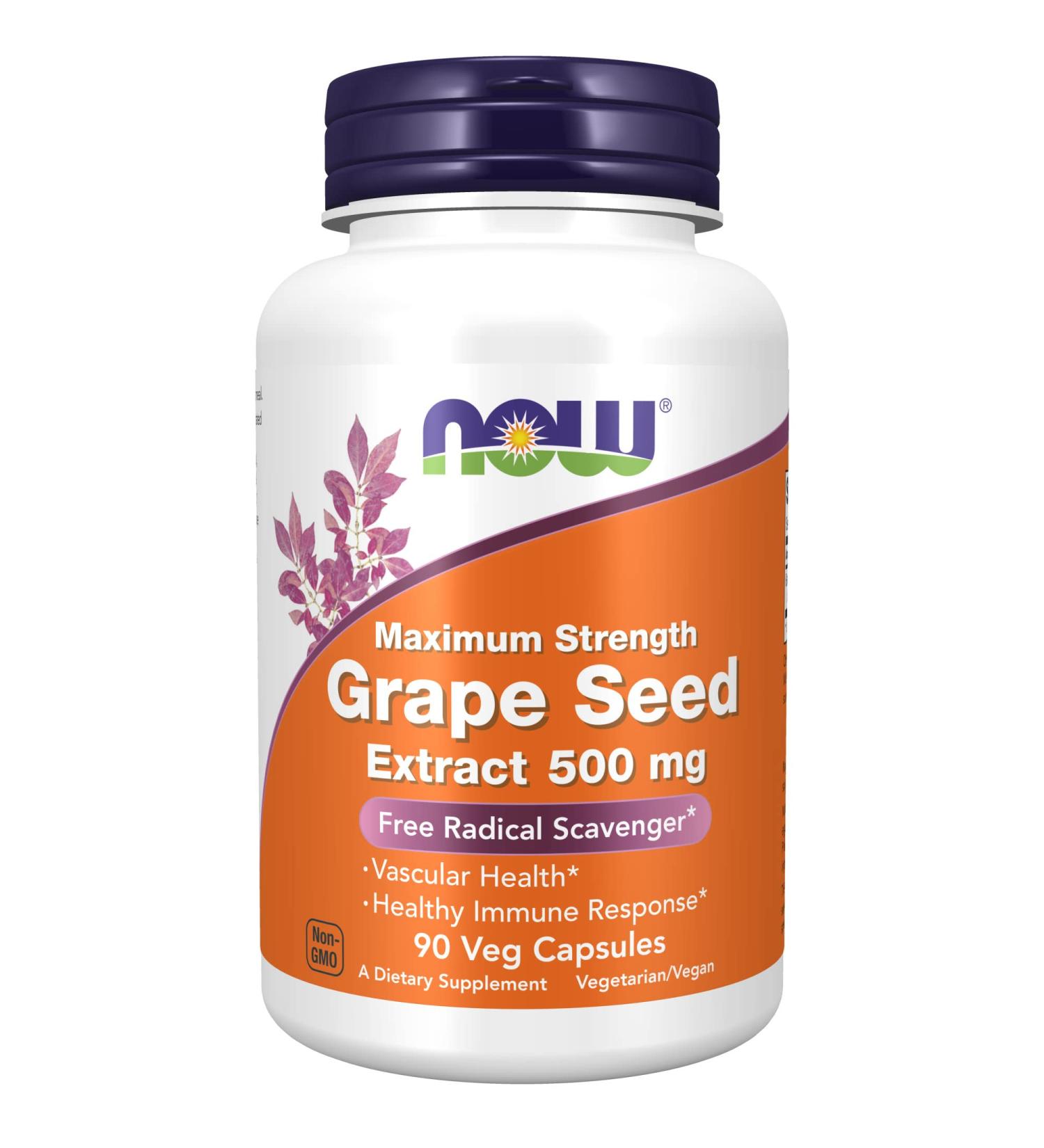 NOW Grape Seed Extract 500mg - 90 Veg Capsules | Maximum Strength with 90% Polyphenols | Red/Brown - 0.25 lbs - Buy Online on GoSupps.com