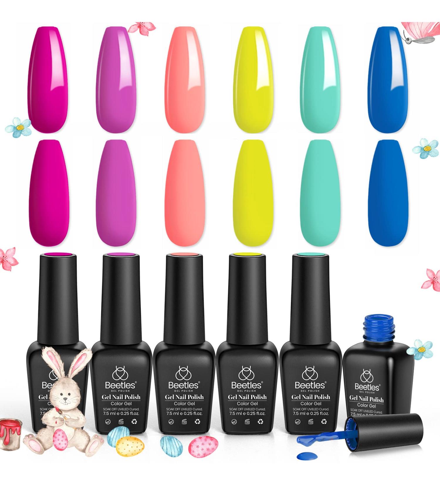 Beetles Gel Nail Polish Set - Pool Party Collection | 6 Colors Rainbow Turquoise Purple Blue Pink Neon Gel Polish Kit | UV LED Lamp | DIY Home Salon Nail Art | Perfect Easter Nails Gift | Summer Pool Party - Buy Online on GoSupps.com