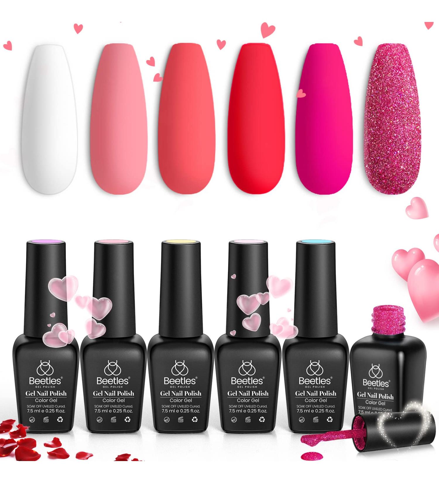 Beetles Gel Nail Polish Set - 6 Colors Sweetheart Candies Collection - Pink Glitter Gifts for Women - Soak Off Nail Gel Kit for Manicure - 0.25 Fl Oz (Pack of 6) - Buy Online on GoSupps.com