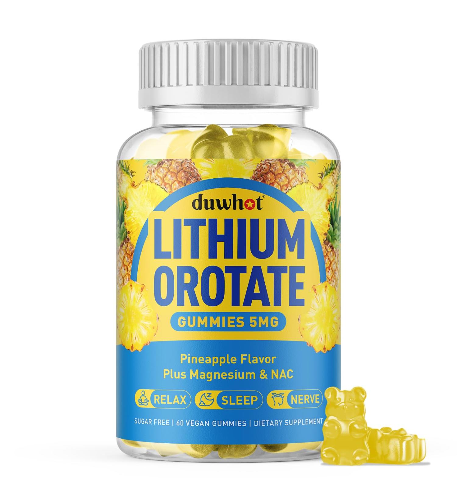 Lithium Orotate Gummies 5mg Low Dose Lithium Supplements with Magnesium & NAC for Mood & Stress Relief Gentle & Highly Absorbable Sugar Free Vegan Pectin Pineapple 60 Chews - Buy Online on GoSupps.com