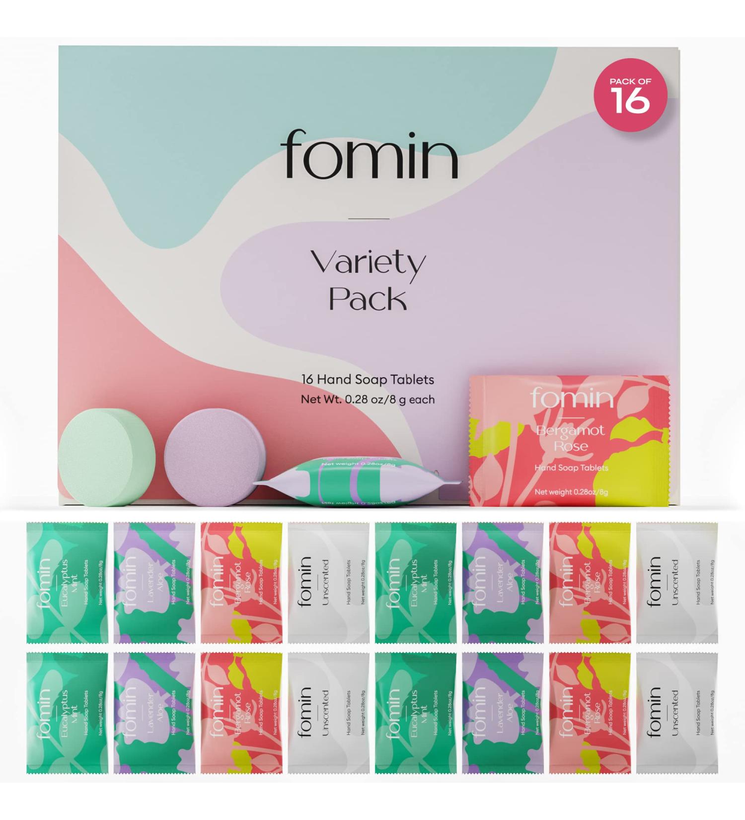 FOMIN Foaming Hand Soap Tablets (16 Count) - Variety Pack Sustainable Refills - 128 fl oz total - Buy Online on GoSupps.com