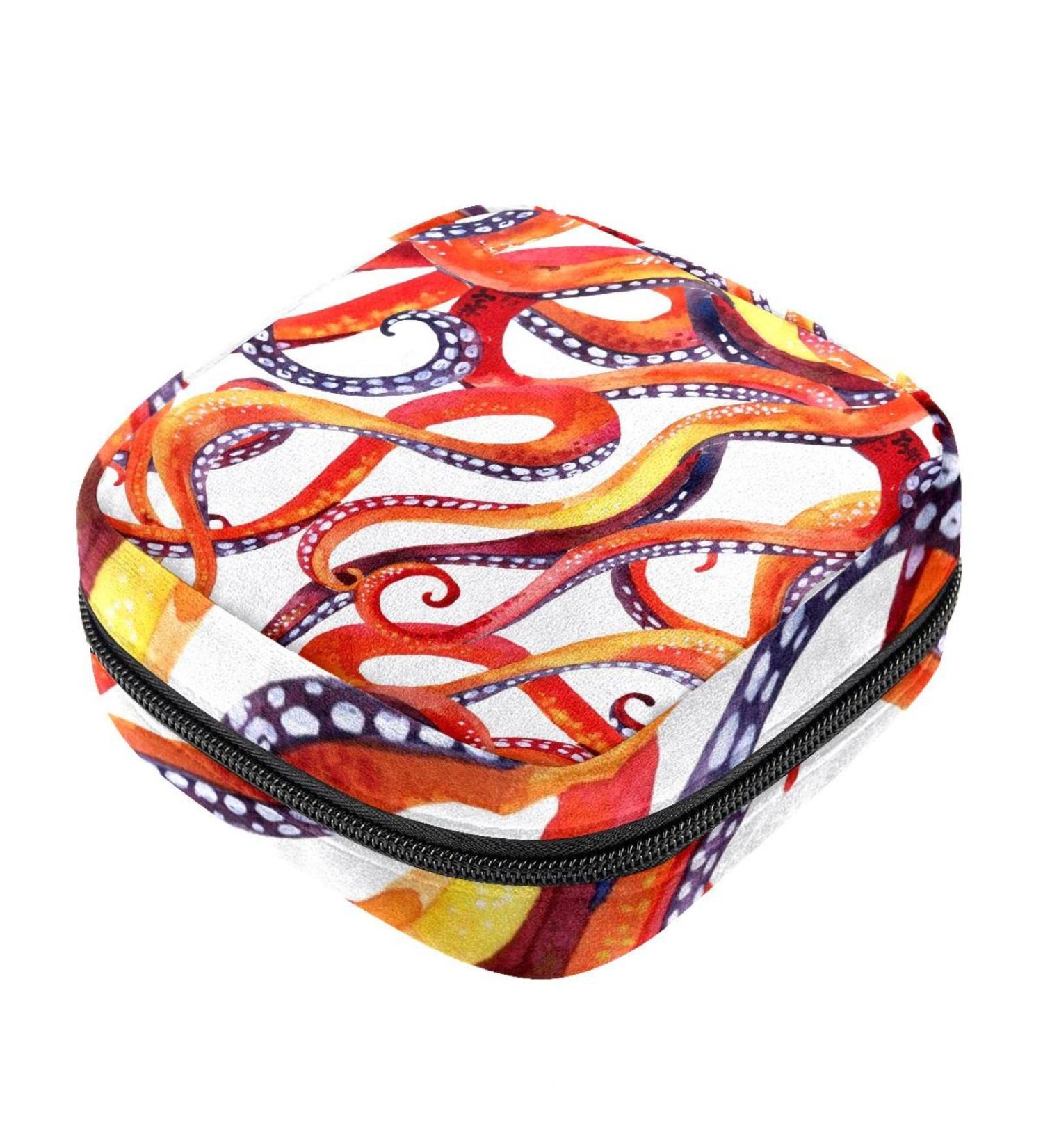 Watercolor Octopus Menstruation Pad Bag with Zipper | Women's Tampon & Napkin Bag | Stylish Collective Bags for Girls - Buy Online on GoSupps.com