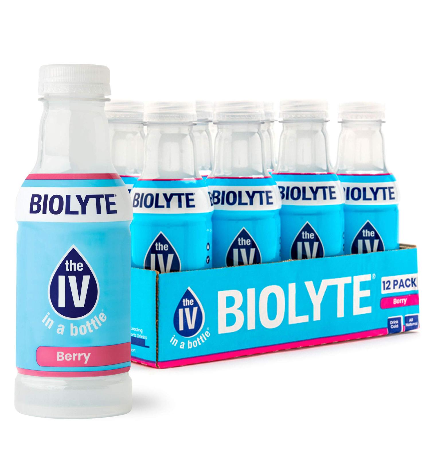 BIOLYTE Electrolyte Drink Berry 12-Pack - IV Liquid for Dehydration & Hydration with B Vitamins - Amino Acid Energy Drinks - Keto-Friendly & Low Sugar - Buy Online on GoSupps.com