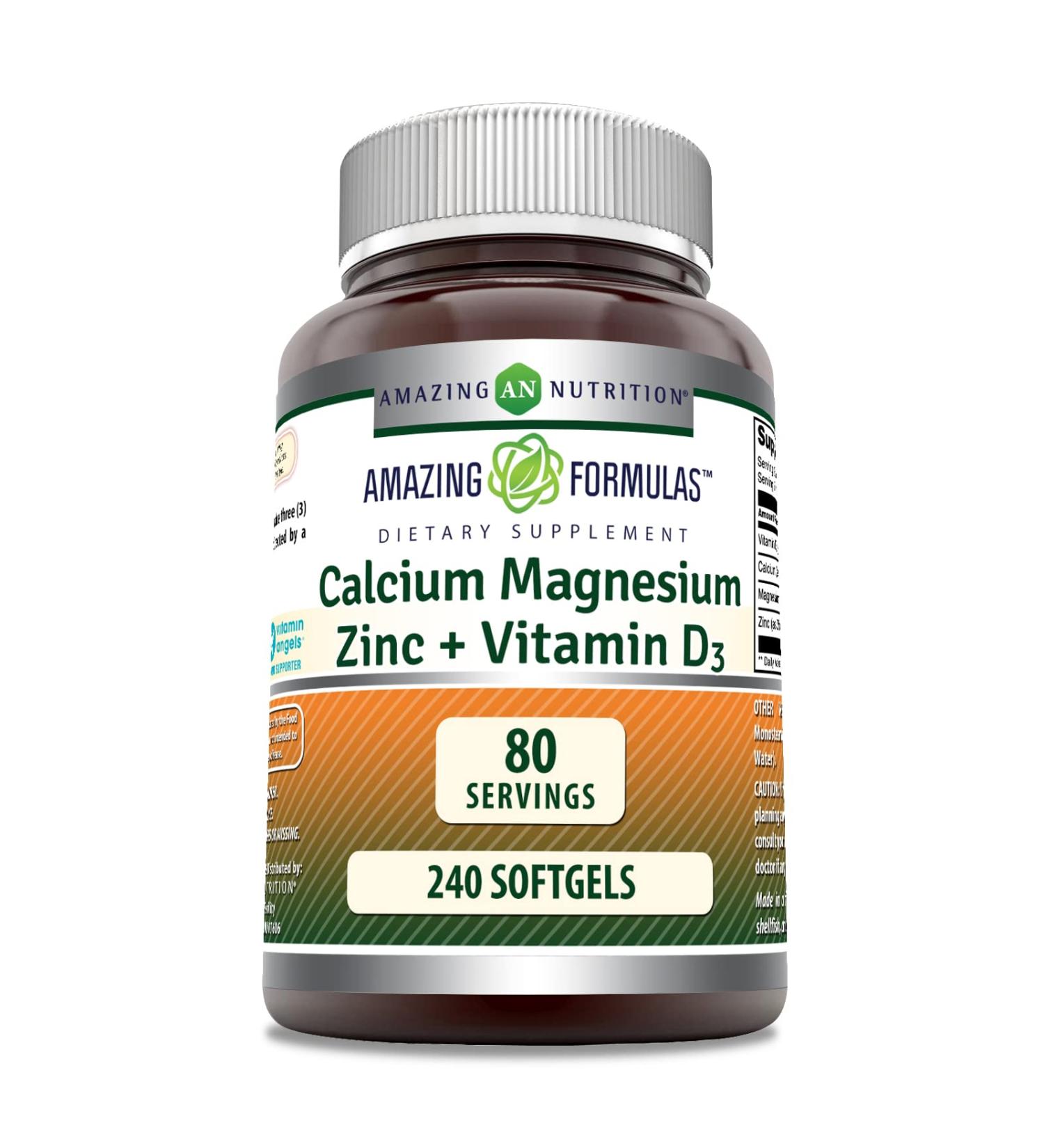 Amazing Formulas Calcium Magnesium Zinc D3 240 Softgels Supplement | Non-GMO | Gluten Free (Pack of 1) - Buy Online on GoSupps.com
