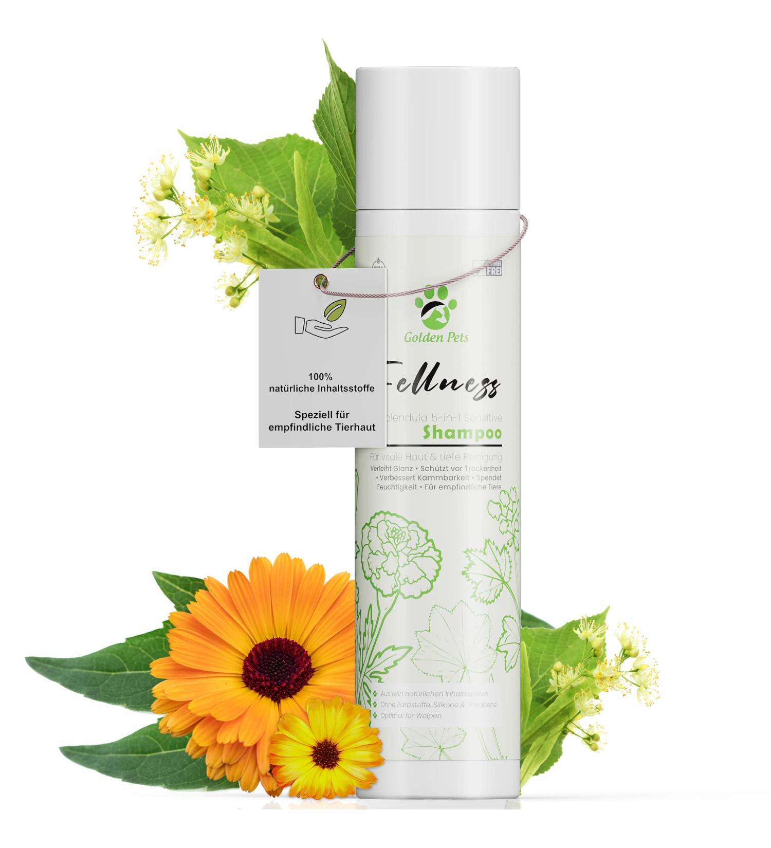 Sensitive Dog Shampoo - 100% Natural Itching Relief & Fur Shine for All Dogs | 250 ml + Free Golden Pets E-Book - Buy Online on GoSupps.com