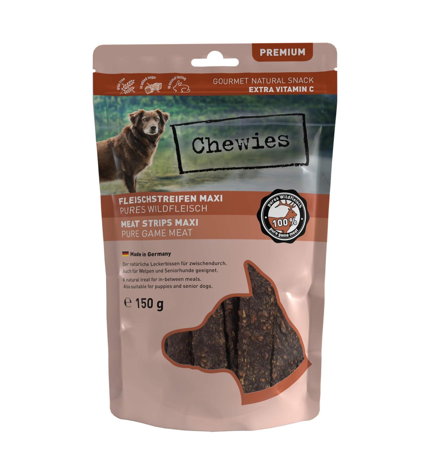 Chewies Maxi Dog Meat Stripes - 100% Wild Meat 150g - Grain-Free & Sugar-Free Treats for Dogs - Buy Online on GoSupps.com