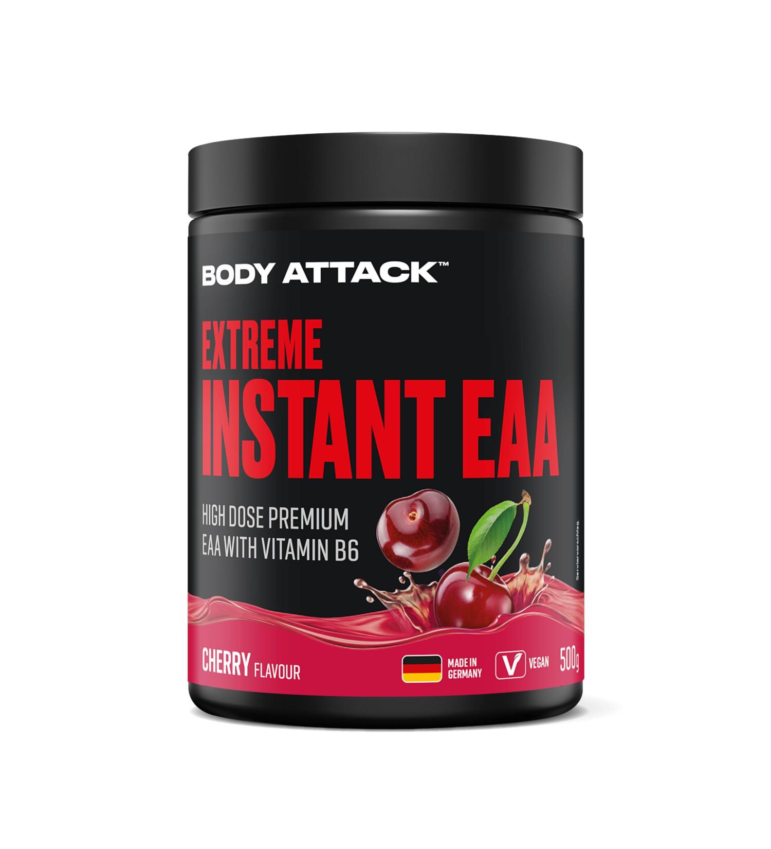 Body Attack Instant EAA Powder - Cherry - 500g - 8 Essential Amino Acids for Muscle Building - Made in Germany - International Shipping Available - Buy Online on GoSupps.com