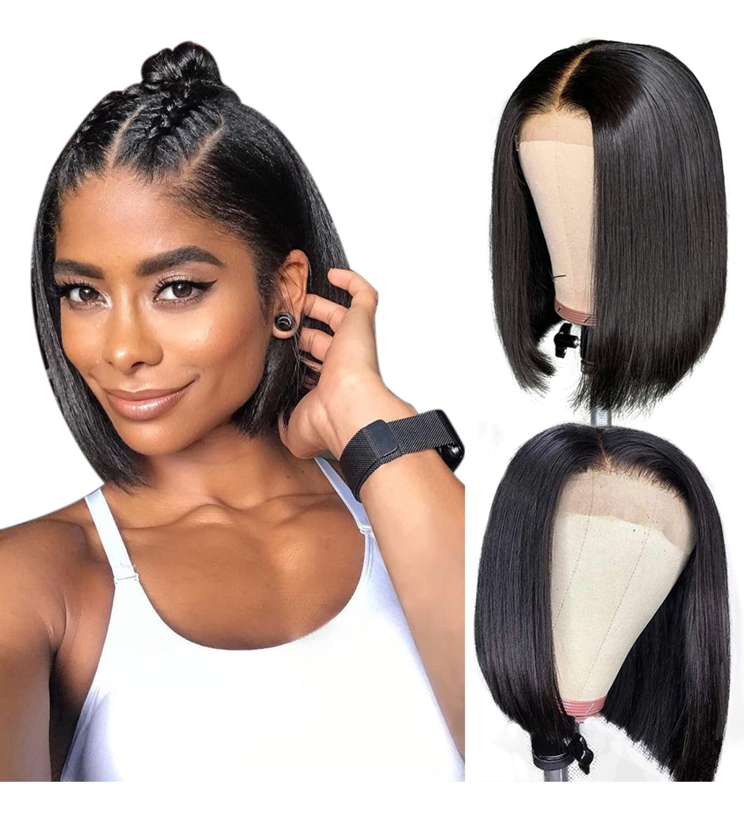 10 Inch Brazilian Virgin Human Hair 4x4 Glueless Bob Wig for Black Women - Pre Plucked, 150% Density, Straight Closure - Natural Color - Buy Online on GoSupps.com