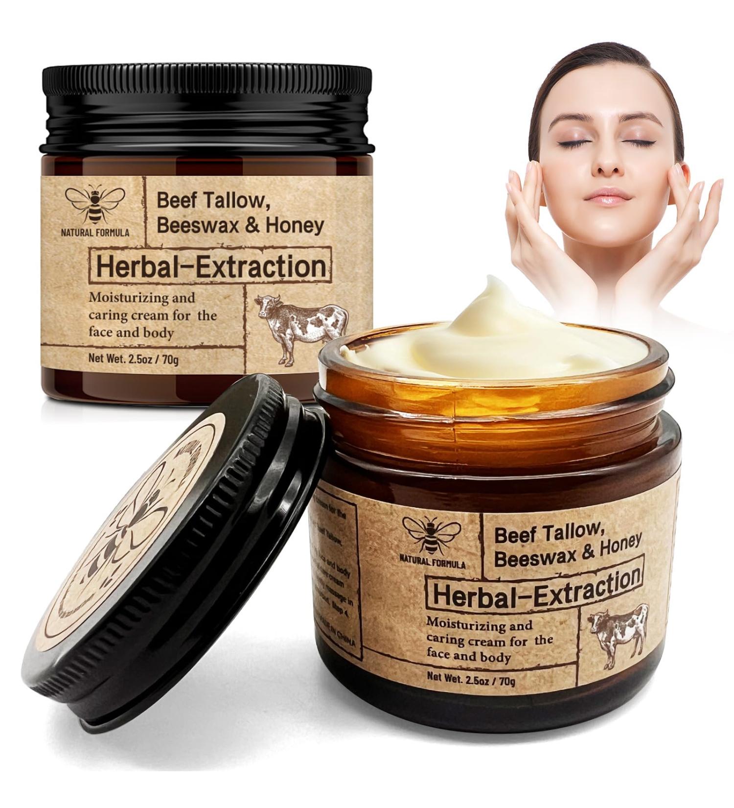 2Pcs Beef Tallow Skin & Body Moisturizer | Natural Face & Body Honey Balm with Vitamins for Ultimate Hydration - Buy Online on GoSupps.com