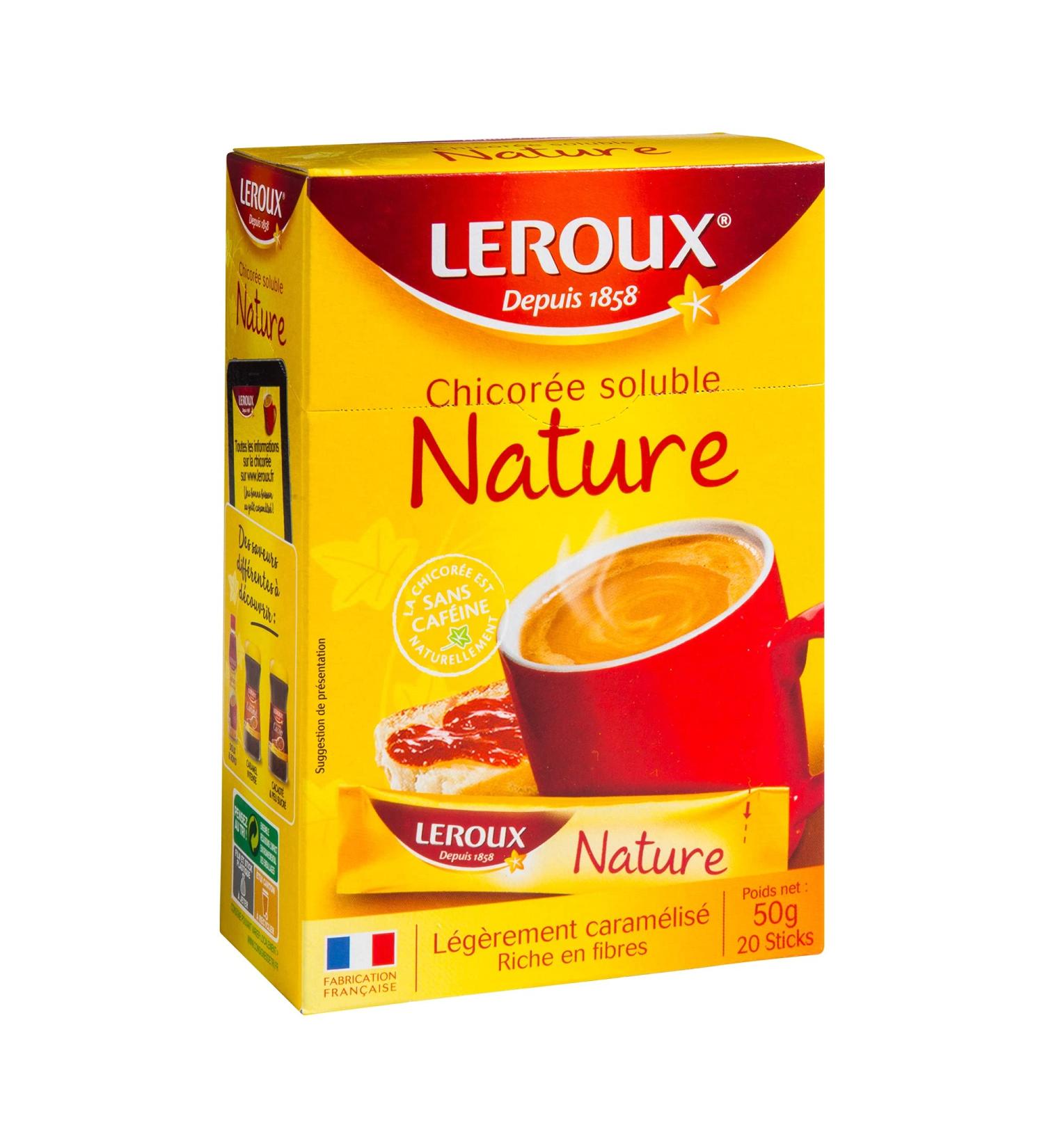 Leroux - Soluble Chicory Nature in Sticks - 100% Plant Origin - Roasted Chicory Lightly Caramelized Taste - Rich in Fiber No Added Sugars - Pack of 6 Boxes of 20 Sticks - Buy Online on GoSupps.com