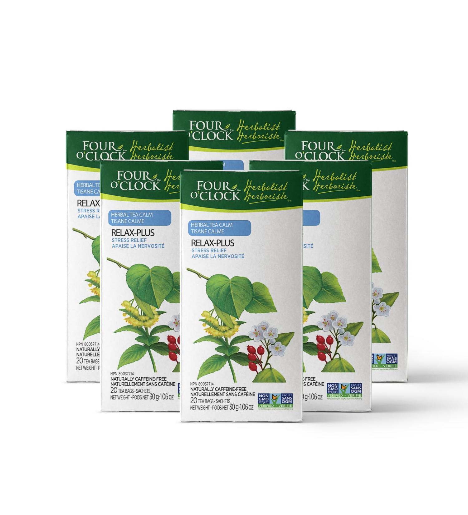 Four O'Clock Herbalist Calm Relax-Plus Herbal Tea Non-Gmo Kosher Gluten-Free 6 Packs of 20 Teabags - Buy Online on GoSupps.com