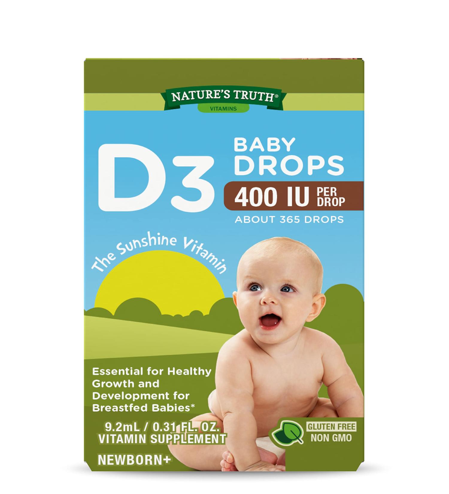 Nature's Truth Vitamin D Drops for Infants - 400 IU - 9.2 mL - D3 Drops for Kids - Vegetarian Non-GMO Gluten Free - Buy Online on GoSupps.com