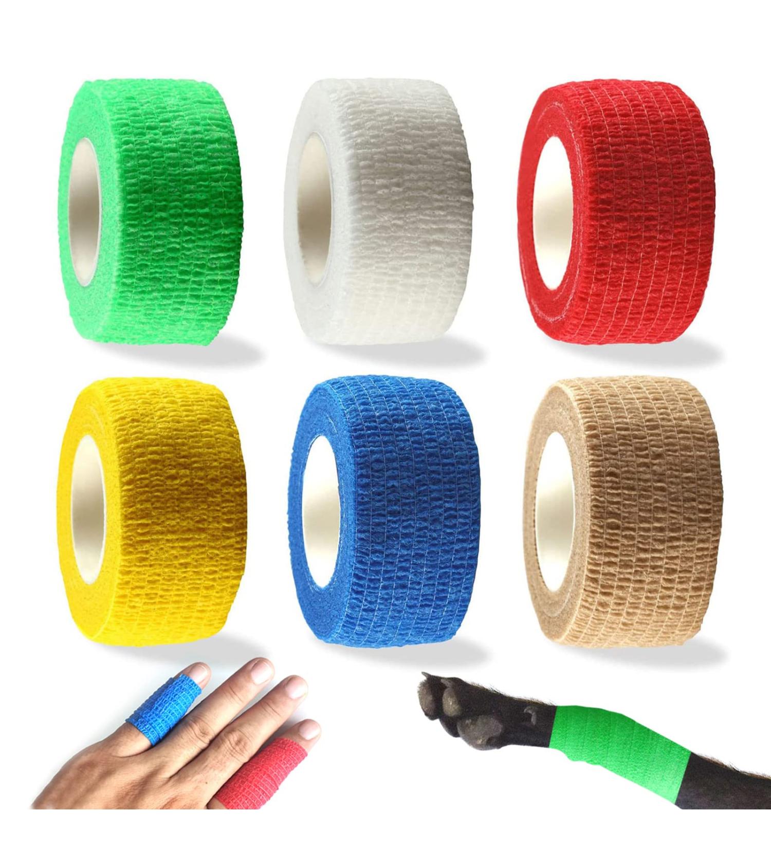 Self Adhesive Bandage Wrap - 1 Inch 6 Pack - Elastic Vet Wrap for Sports Injury Wrist Ankle - Buy Online on GoSupps.com