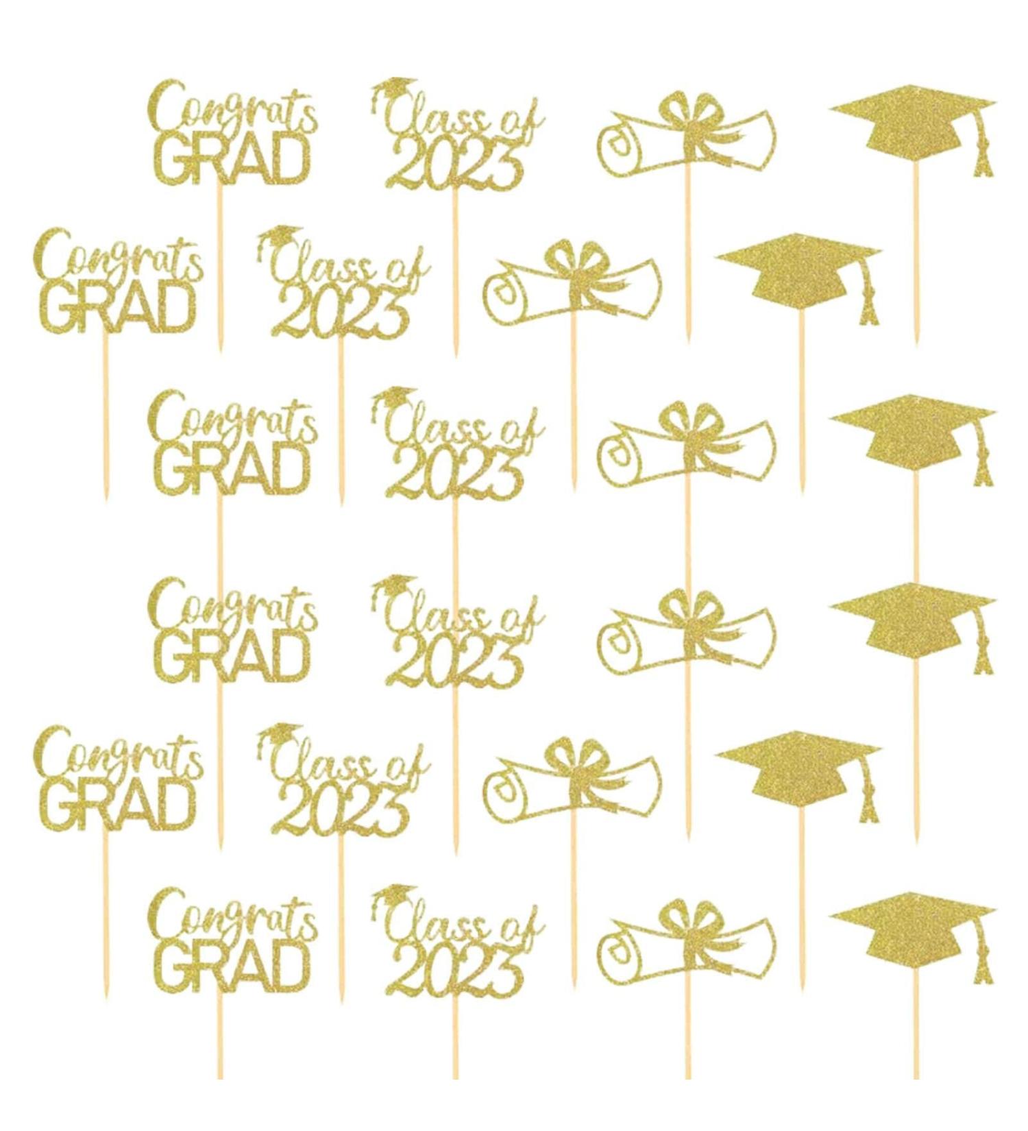 Jikiaci Graduation Cupcake Toppers Graduation Cupcake Toppers 2023 | Class of 2023 Graduation Caps Cupcake Picks for Party Cake Decorations Supplies Gold - Buy Online on GoSupps.com