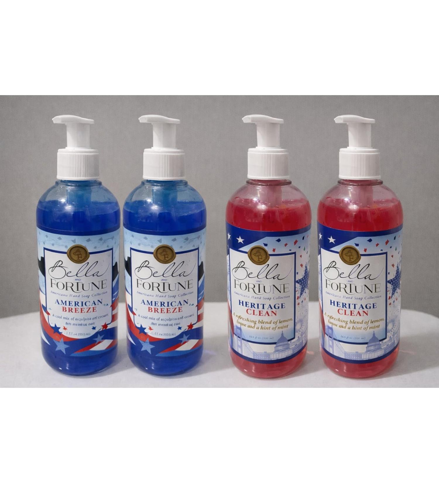 Bella & Fortune Foaming Hand Soap Americana Collection 4-Pack (2 American Breeze 2 Heritage Clean) 16.9 fl oz Each