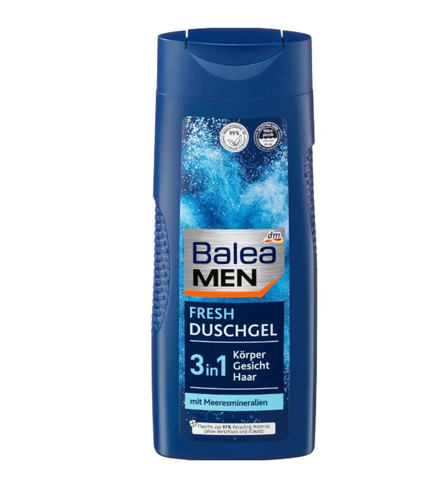 dmdrogerie markt Balea Men Fresh Shower Gel 3in1 BodyFacial Hair 300 ml Vegan Shampoo for Men - Buy Online on GoSupps.com