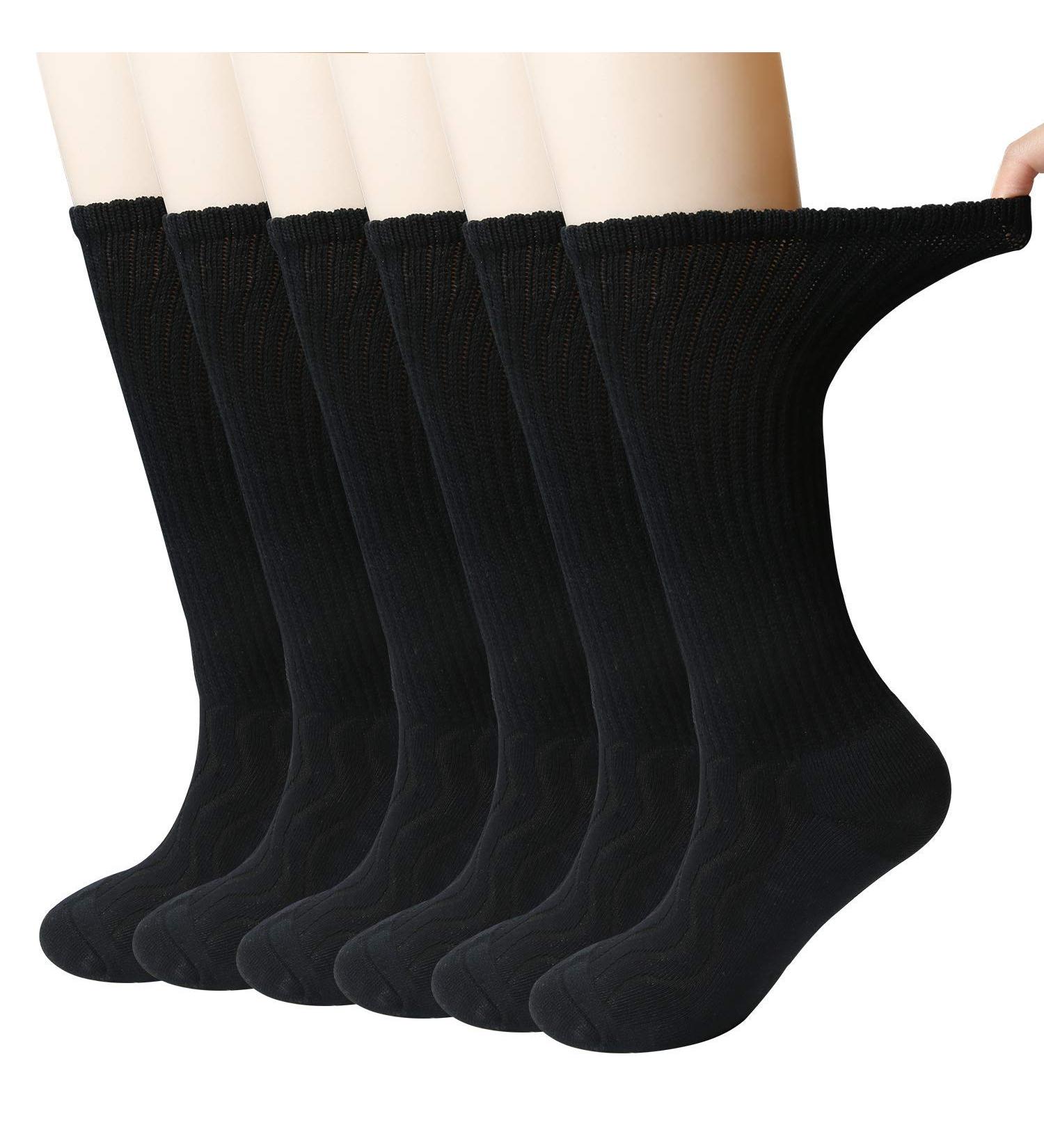 +MD Men's 6-Pack Non-Binding Bamboo Diabetic Crew Socks 13-15 - Moisture Wicking & Cushioned - 3 Black & 3 White - Buy Online on GoSupps.com