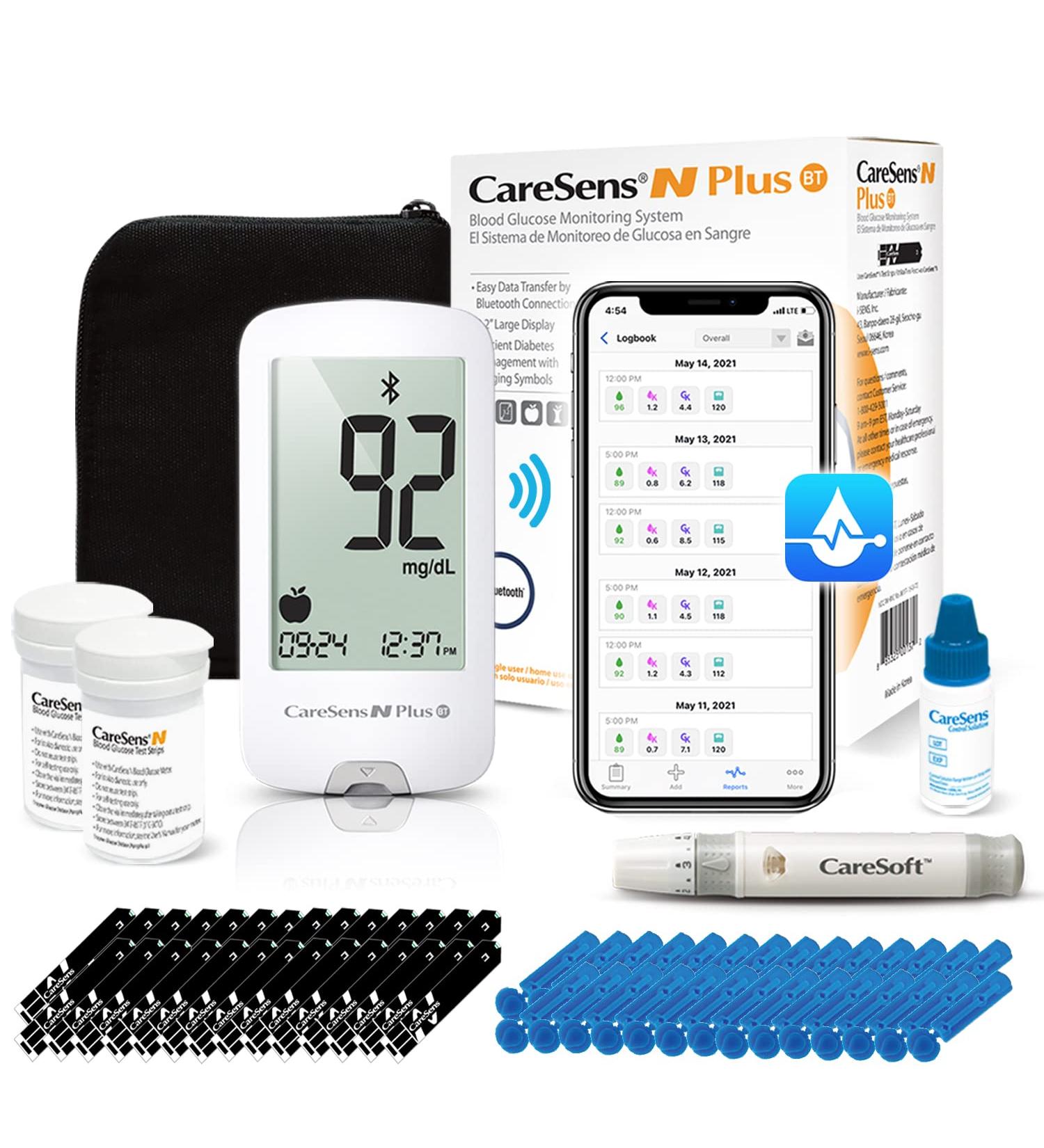 CareSens N Plus Bluetooth Blood Glucose Monitor Kit with 100 Test Strips, Lancets, Meter, Lancing Device, Travel Case - for Diabetes Testing (Auto-Coding, Bluetooth Enabled) - Buy Online on GoSupps.com