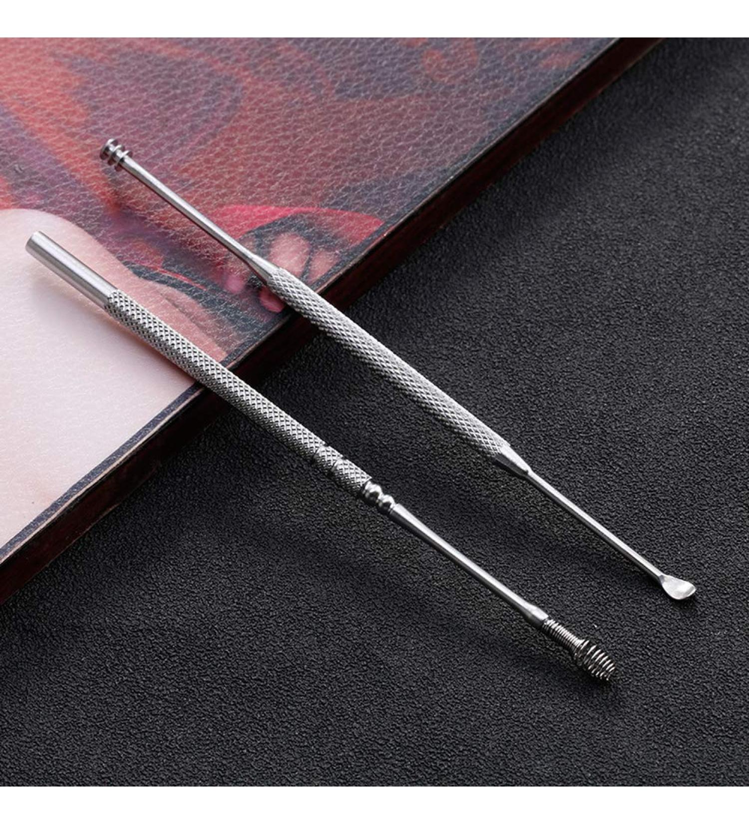 2pcs Stainless Steel Spiral Ear Spoons Adult Double Head Household Spring Iron Box Tool Portable Comfortable