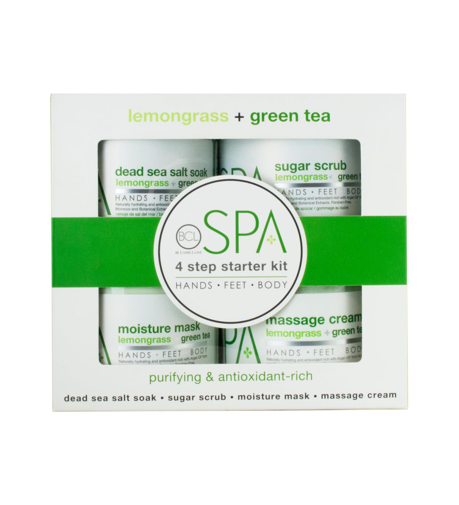 BCL SPA Lemongrass & Green Tea 4-Step Skincare Starter Kit 16oz Each Organic Vegan Spa Set for Hands Feet & Body Hydrates Exfoliates Softens Skin - Buy Online on GoSupps.com