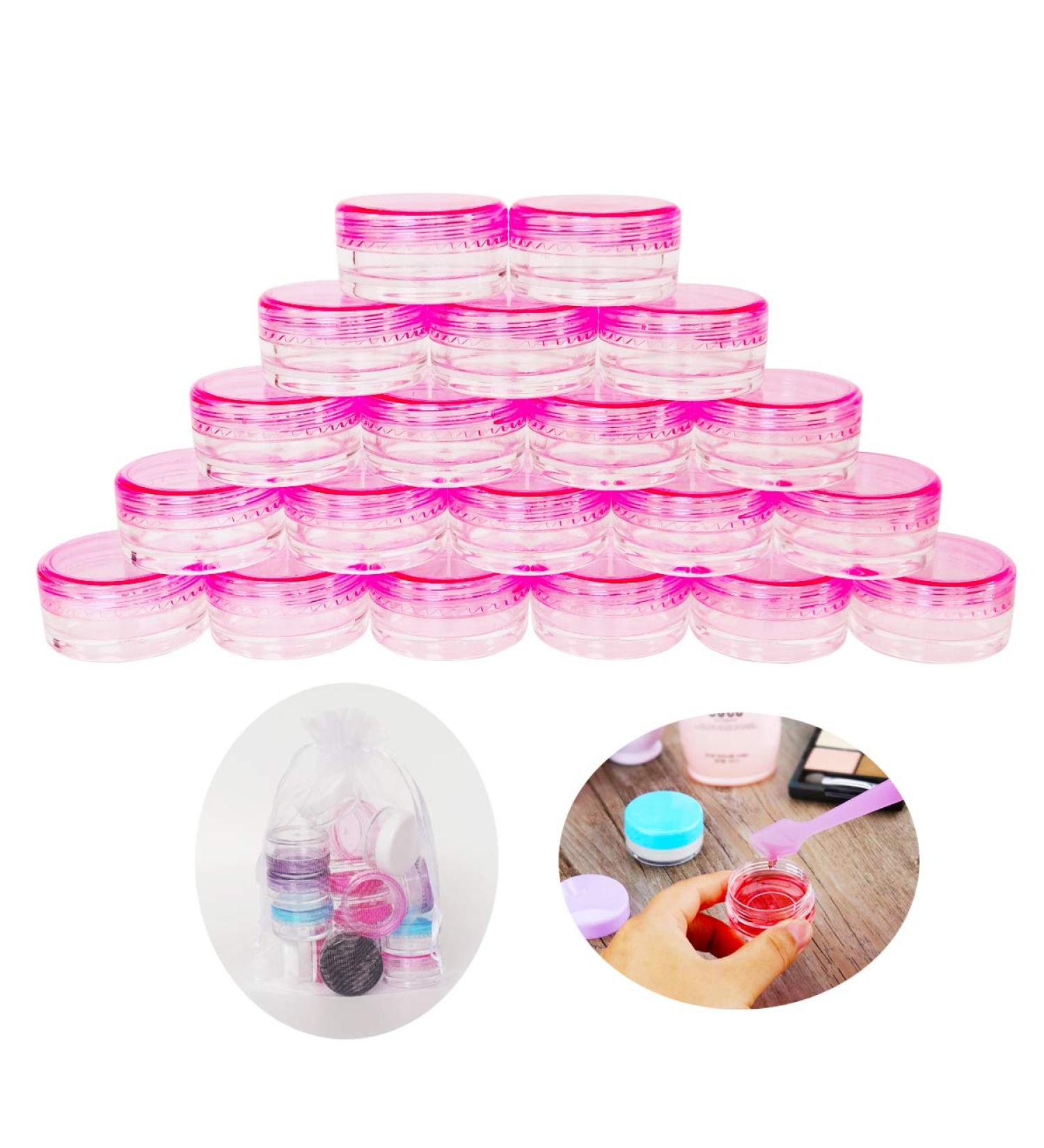 Great Foru 20pcs Transparent Pink Mini Containers & Spatulas for Cosmetics Lip Balm Nail Art - 3G/3ml Plastic Crucibles for Travel - Buy Online on GoSupps.com