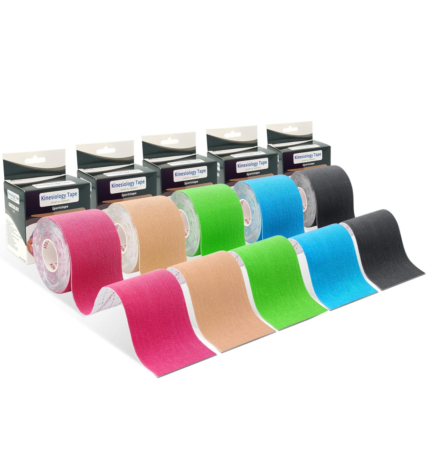 Brifantico Kinesiological Tape - 5 Rolls of Waterproof Breathable Elastic Muscle Band for Sports & Pain Relief Latex-Free - 5cm x 5m - Buy Online on GoSupps.com
