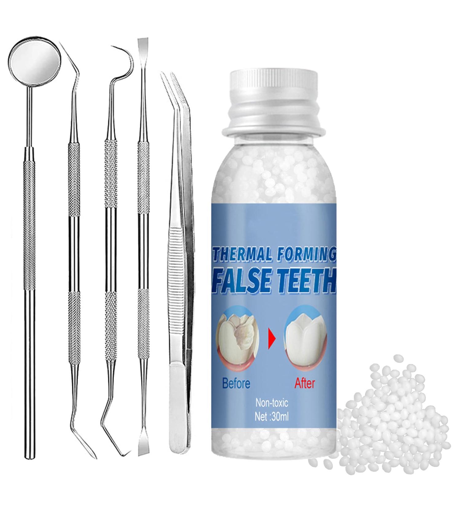 Tooth Filling Kit Temporary Tooth Filling Kits with 5 Tooth Tools Moldable Fake Teeth Beads for Temporary Restoration of Missing & Broken Teeth Replacement Dentures (30ml) 6 - Buy Online on GoSupps.com