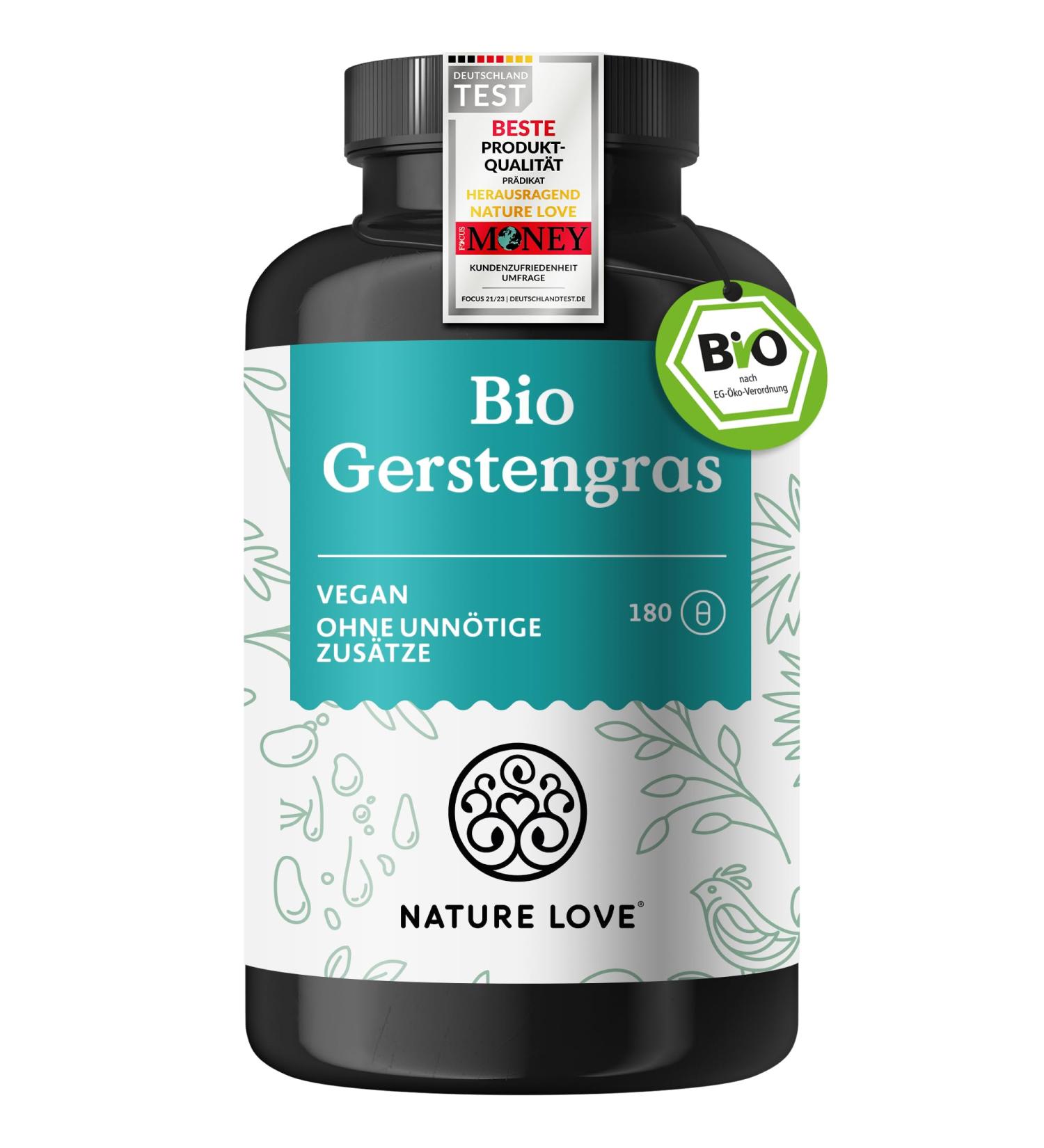 Nature Love Organic Barley Grass 1500 mg - 180 Capsules | High Dose Certified Organic German Quality Lab Tested - Buy Online on GoSupps.com