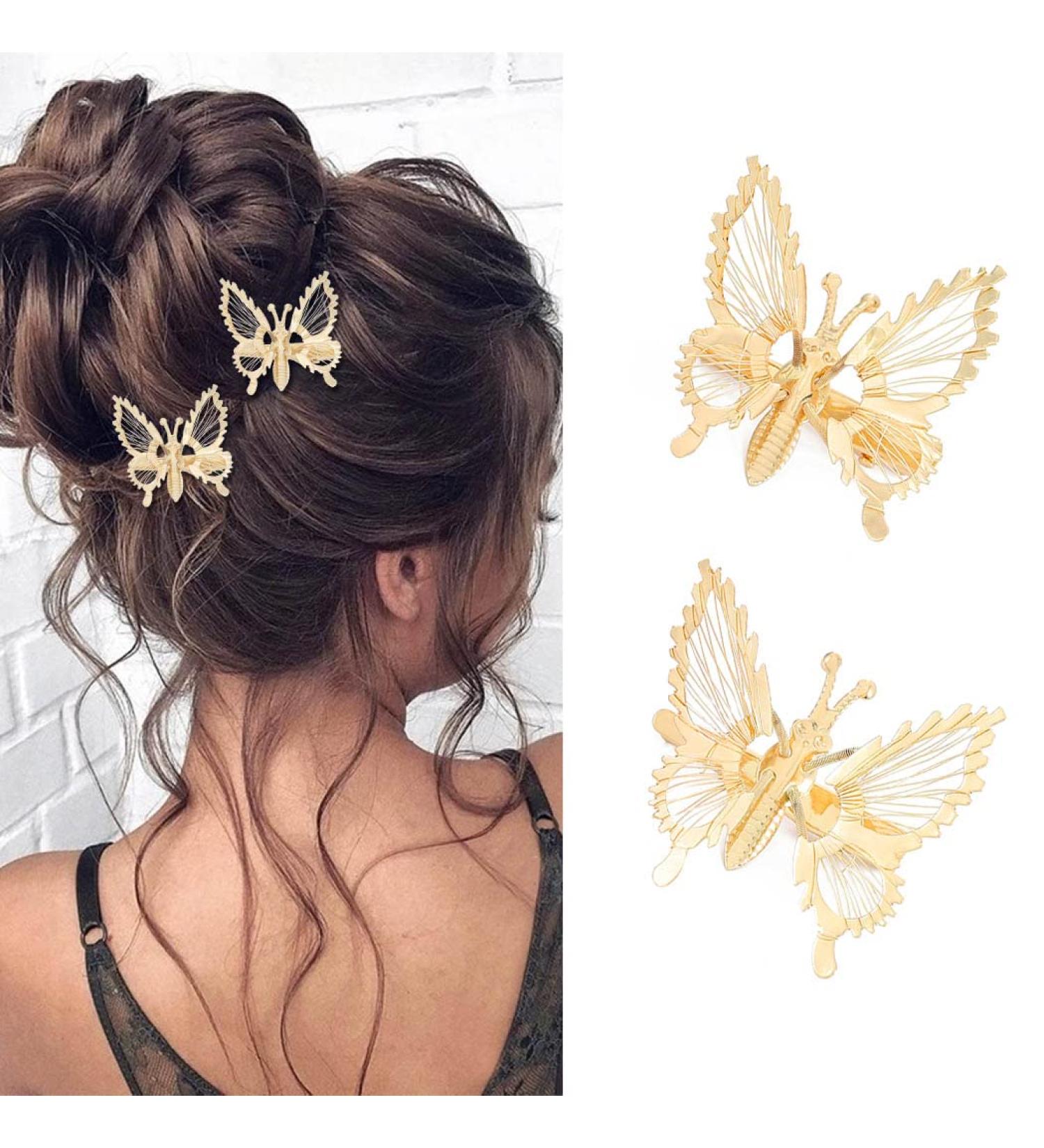 Bartosi 3D Butterfly Hair Clips - Gold Metal Hair Barrettes for Women and Girls (Pack of 2) - Buy Online on GoSupps.com