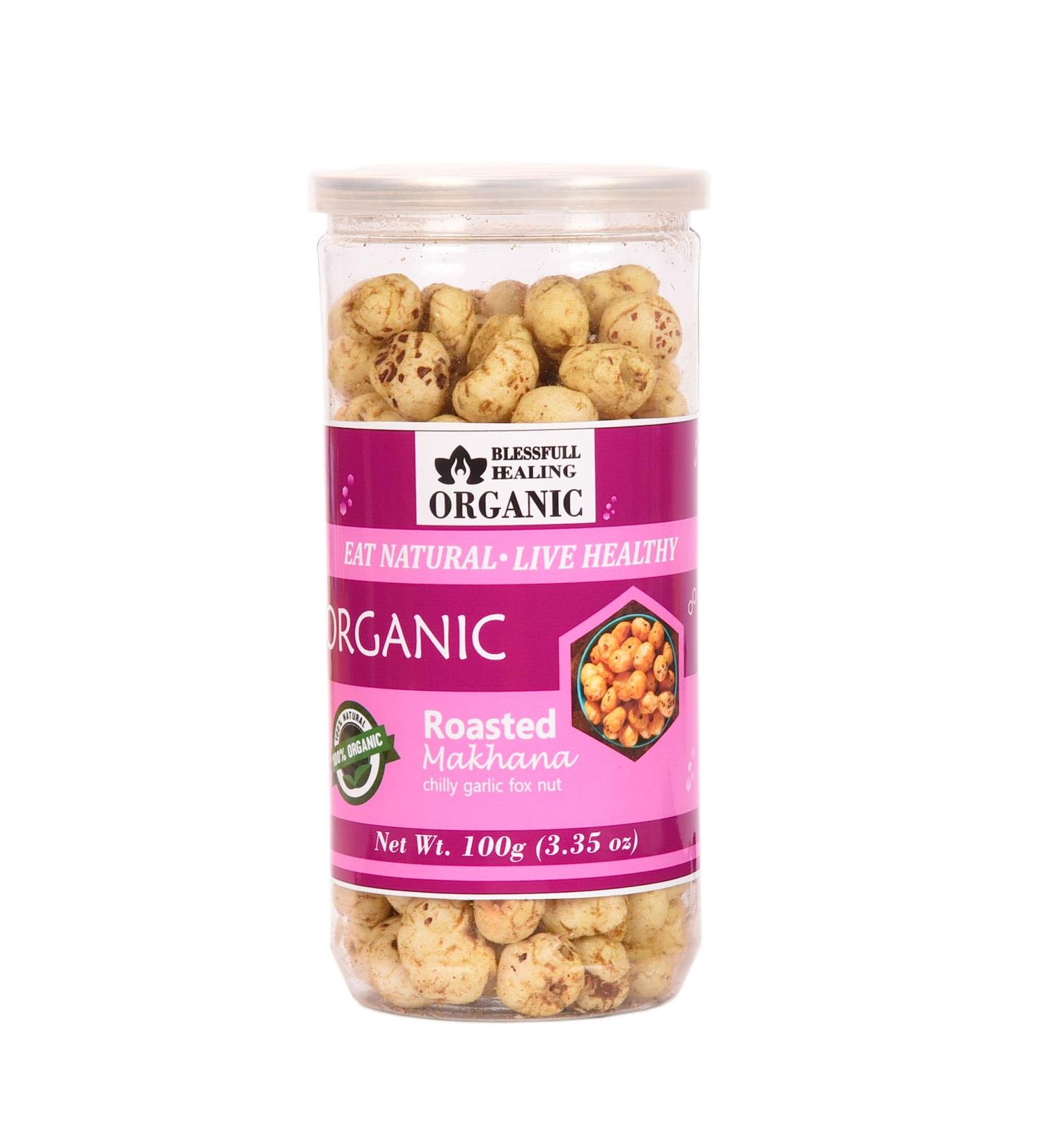Buy Blessfull Healing Organic Makhana with Roasted Cool Garlic - 100g | Flavored Healthy Snack for International Shipping - Buy Online on GoSupps.com