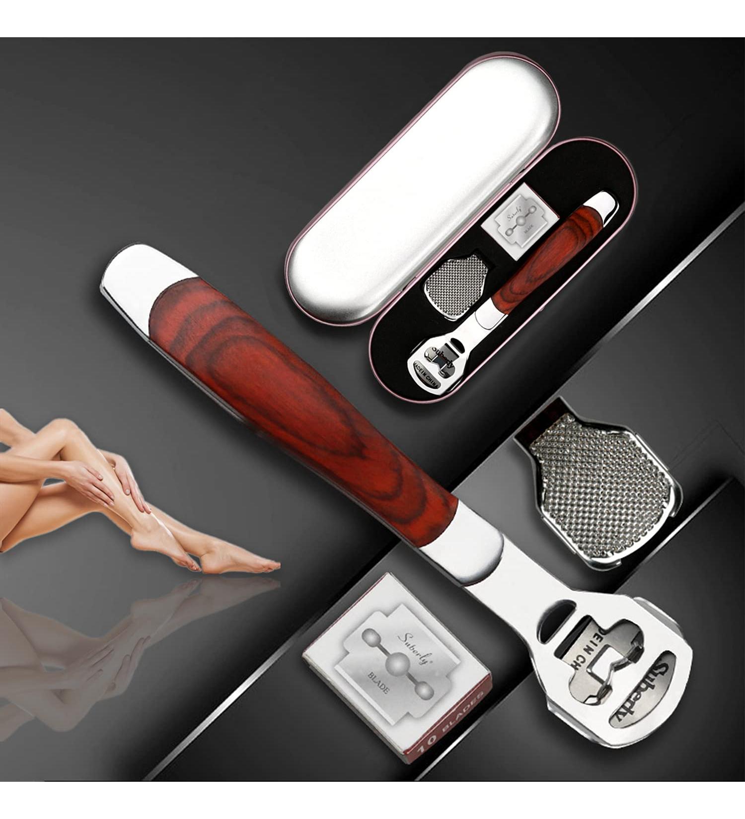 Eproicks Stainless Steel Corneal Remover for Feet - Effective Foot Care Tool with Wooden Handle & 10 Blades for Dead Skin Removal - Buy Online on GoSupps.com