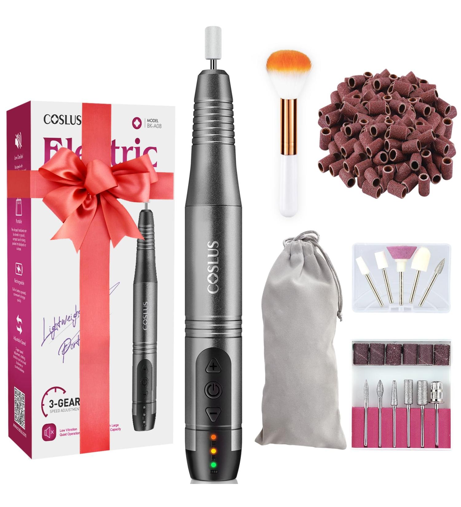 COSLUS Electric Nail Drill with 45 Kits - Cordless Manicure Set | 3-Speed Professional E File for Acrylic & Gel Nails - Rose Grey - Buy Online on GoSupps.com