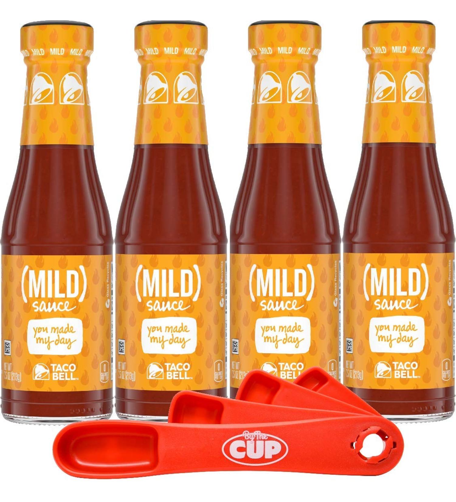Taco Bell Mild Sauce 7.5 Ounce (Pack of 4) with By The Cup Swivel Spoons - Delicious Flavor Combo! - Buy Online on GoSupps.com